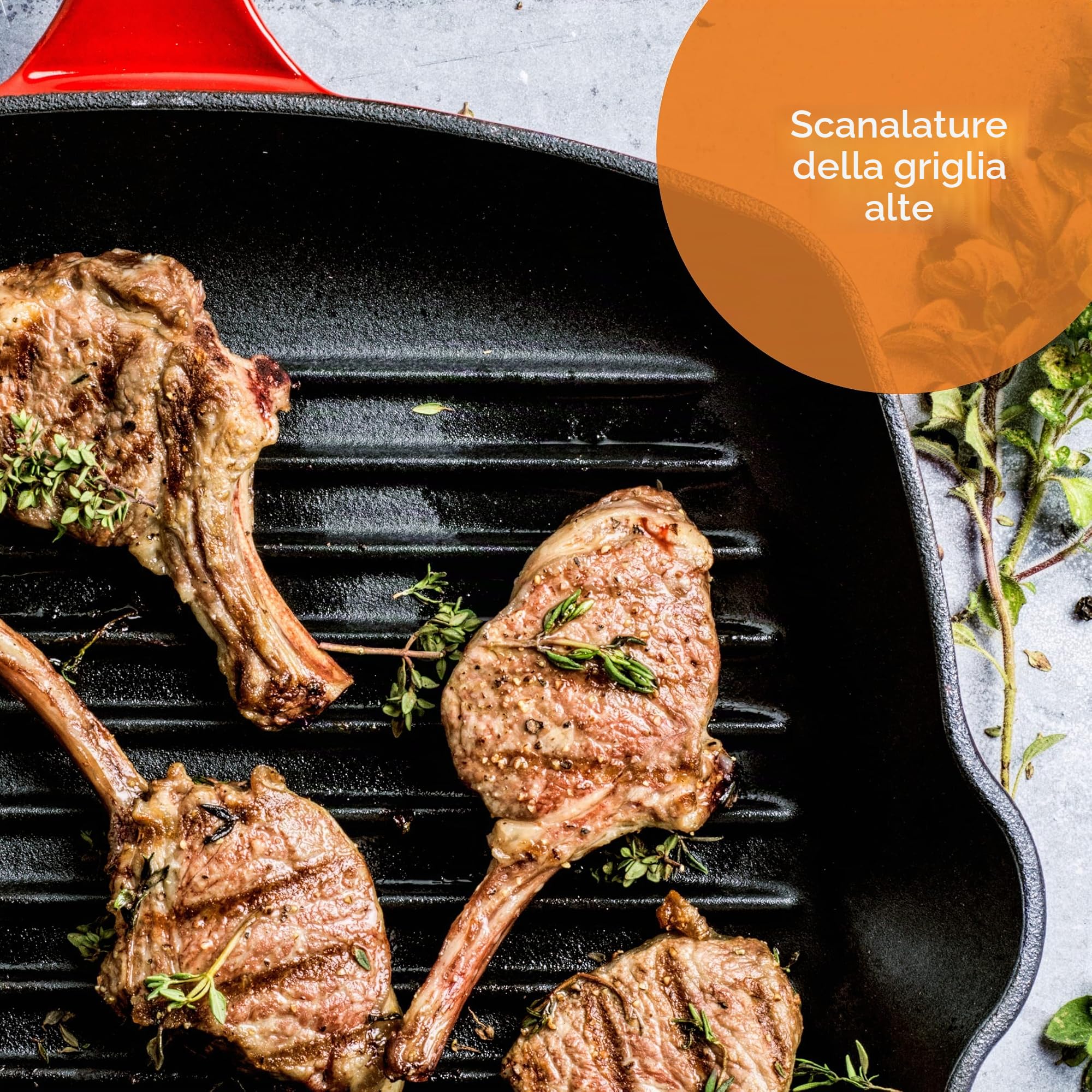 BK Bourgogne Padella per Grigliare Antiaderente in Ghisa Smaltata a Induzione, Senza PFAS, Sicuro al Forno fino a 230˚C, Lavabile in lavastoviglie, Rosso Peperoncino