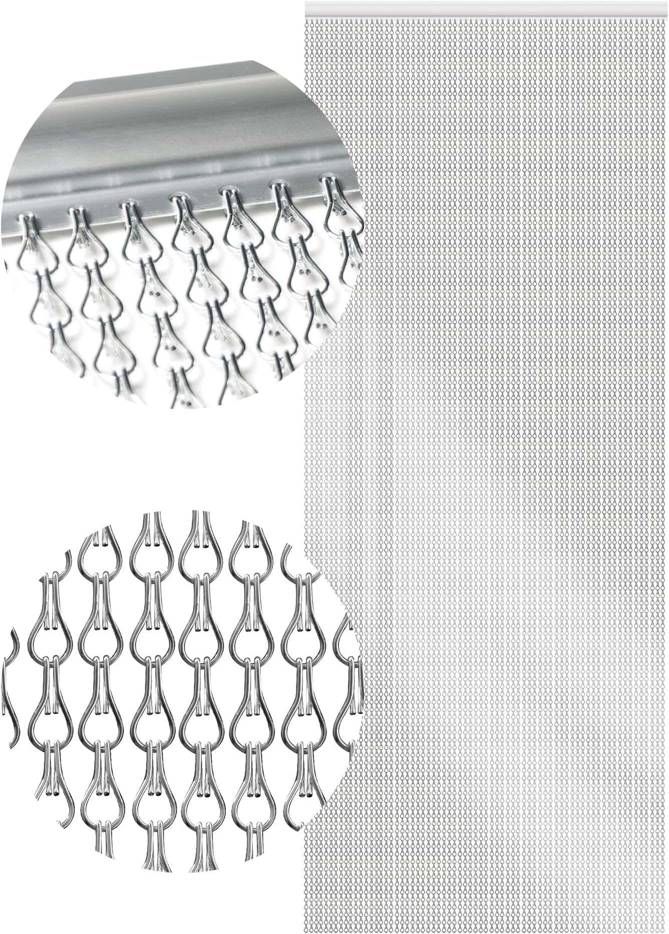 Homefront Fly Screens for Doors 90cm x 210cm Aluminium Metal Chain Link Curtain for Doorways, Adjustable for Keeping Out Flies, Insects, Wasps, Metal Indoor and Outdoors Blind (Silver)