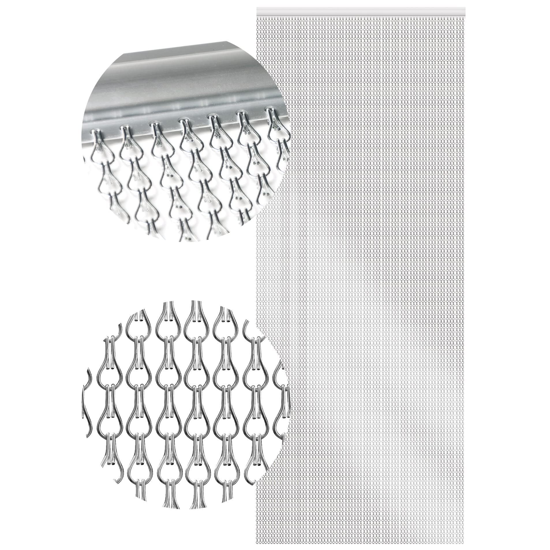 Homefront Fly Screens for Doors 90cm x 210cm Aluminium Metal Chain Link Curtain for Doorways, Adjustable for Keeping Out Flies, Insects, Wasps, Metal Indoor and Outdoors Blind (Silver)