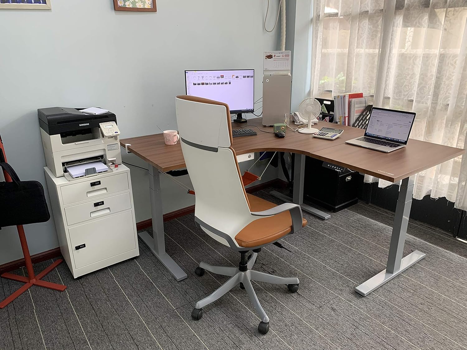VWINDESK VJ301 L Shaped Electric Height Adjustable Standing Corner Desk Frame Only W/Triple Motor, Ergonomic Sit Stand Up Height Adjustable Steel Base with Digital Memory Keypad (Gray)