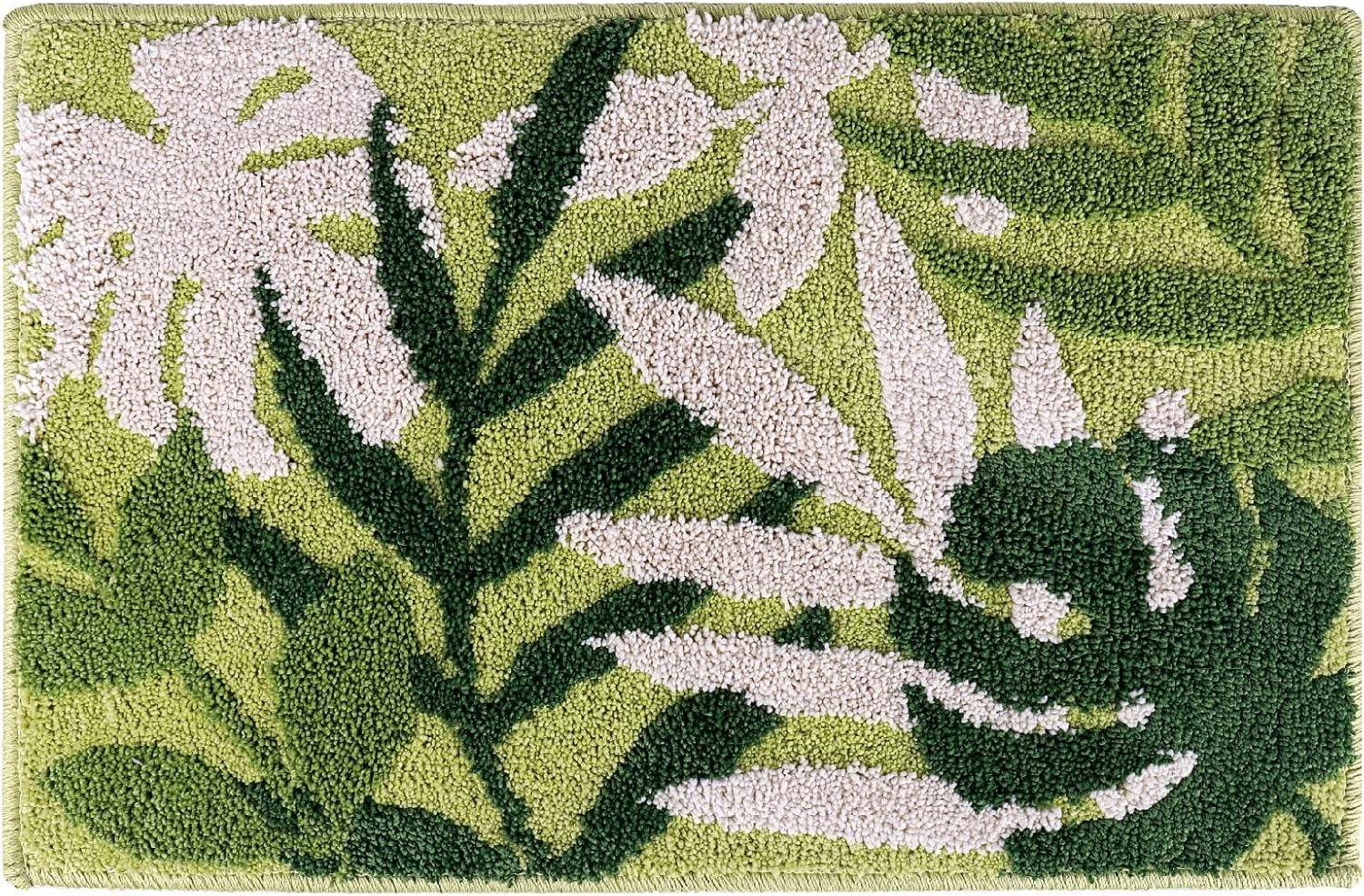 Green Bath Rug Mat,Leaves Bath Rugs Microfiber Tropical