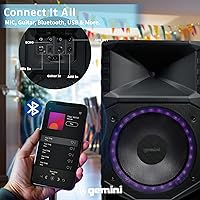 Vista 7 de Gemini Sound GXP-T1500 Sistema de altavoces PA Bluetooth portátil para todo tipo de clima con iluminación LED RGB para fiestas, woofer de 15