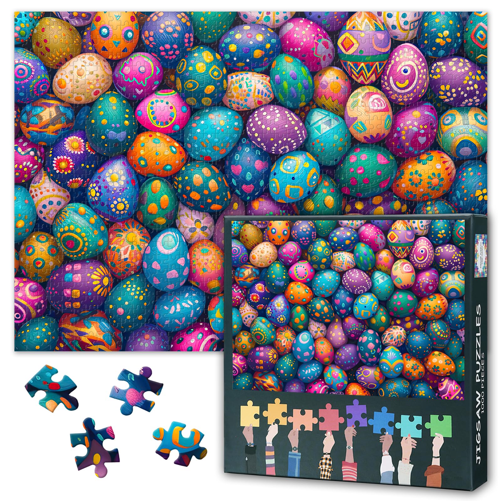 1000 Pieces Dyed Eggs Puzzles for Adults Challenging Easter Theme Jigsaw Puzzles for Family Party Gift Eggs in an Array of Vibrant Hues Jigsaw Puzzle Artwork Decor for Wall 27.5"X19.7"