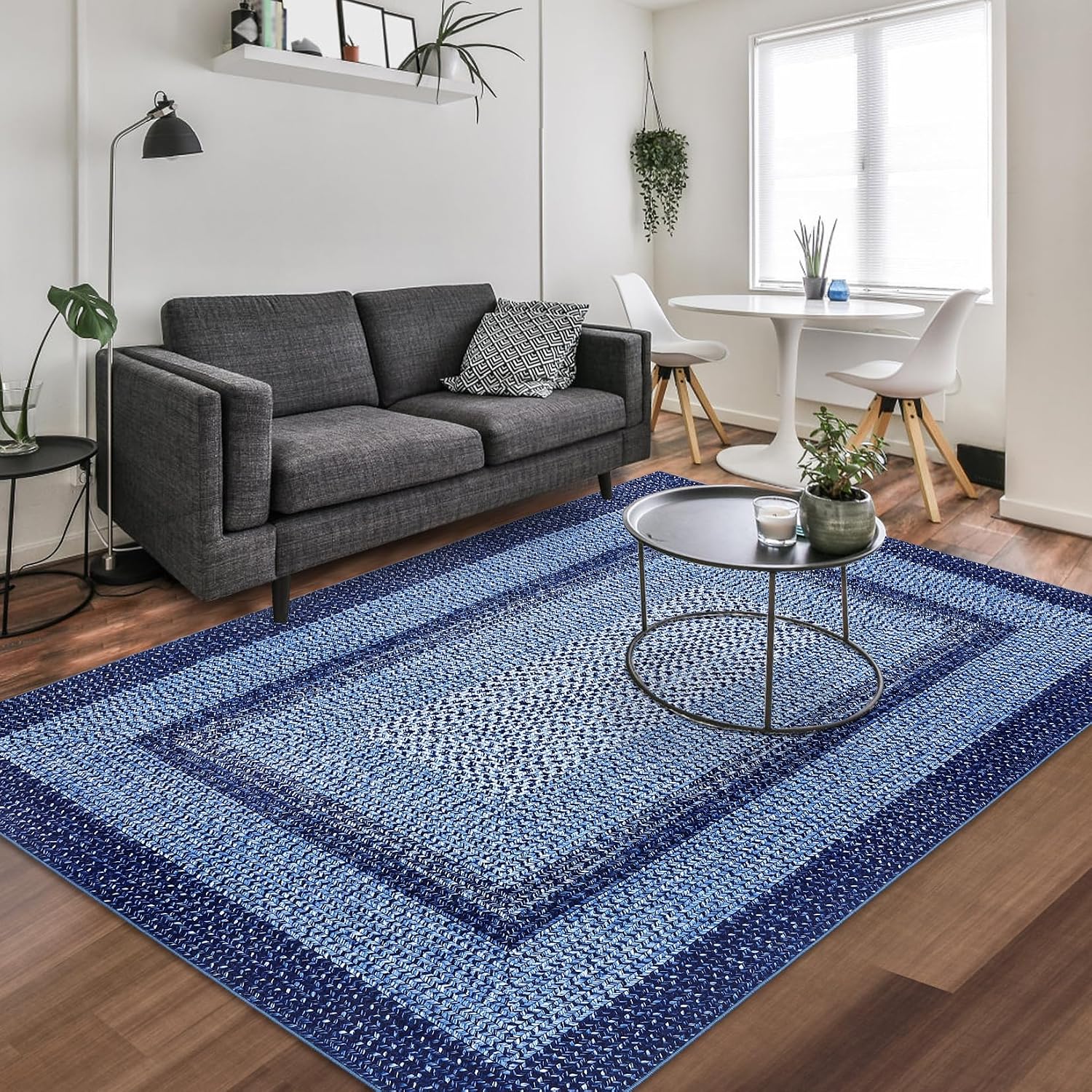 Garvee Area Rugs 6x9 Rug for Living Room, Washable Rugs Non Slip Water Floor Carpet, Low Pile Soft Vintage Rug for Bedroom Dining Room Indoor (Navy)