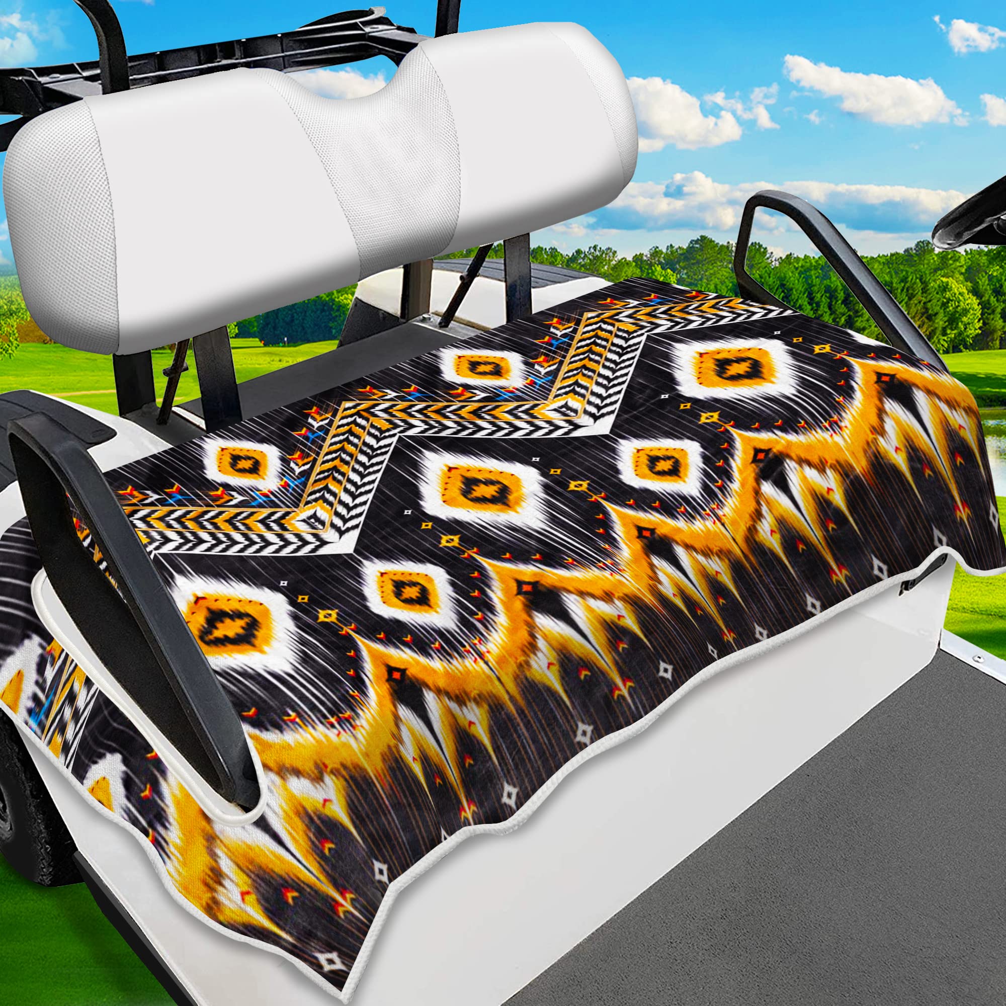 ENYORSE Golf Cart Seat Covers - Ethnic Style Golf Cart Towel Blanket for 2/4 Seater, Soft & Breathable Microfiber, Keeps Seats Cool & Comfortable, 51”