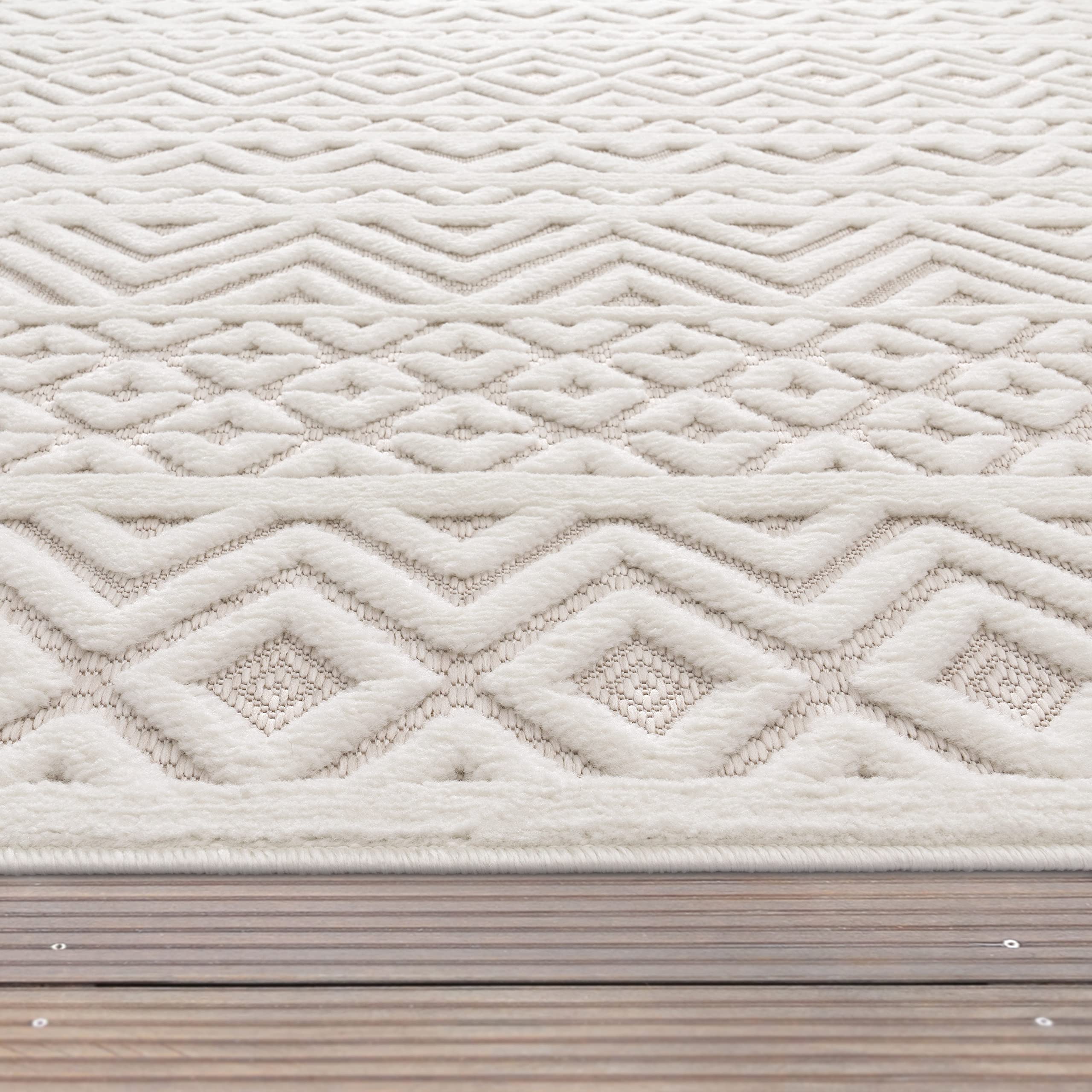 Paco Home Tapis Exterieur Terrasse Salon Cuisine Motif Scandinave Motif Ethnique Uni, Dimension:140x200 cm, Couleur:Crème
