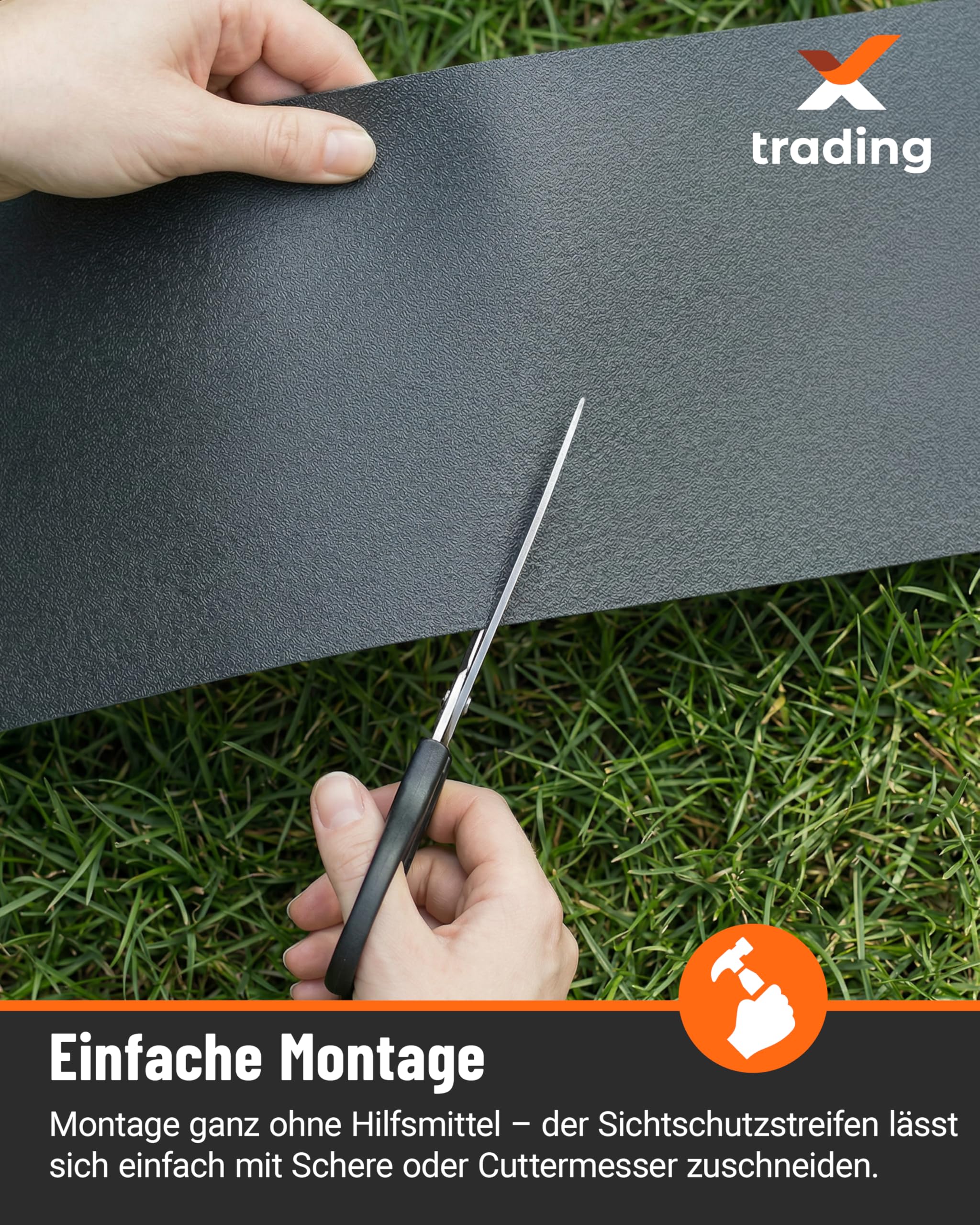 X-trading PP Sichtschutzstreifen für Doppelstabmatten-Zaun (35 m x 19 cm Rolle) Anthrazit – RAL7016 – Lederoptik – Qualität Made in Germany, einfache Montage ohne Clips & Werkzeug
