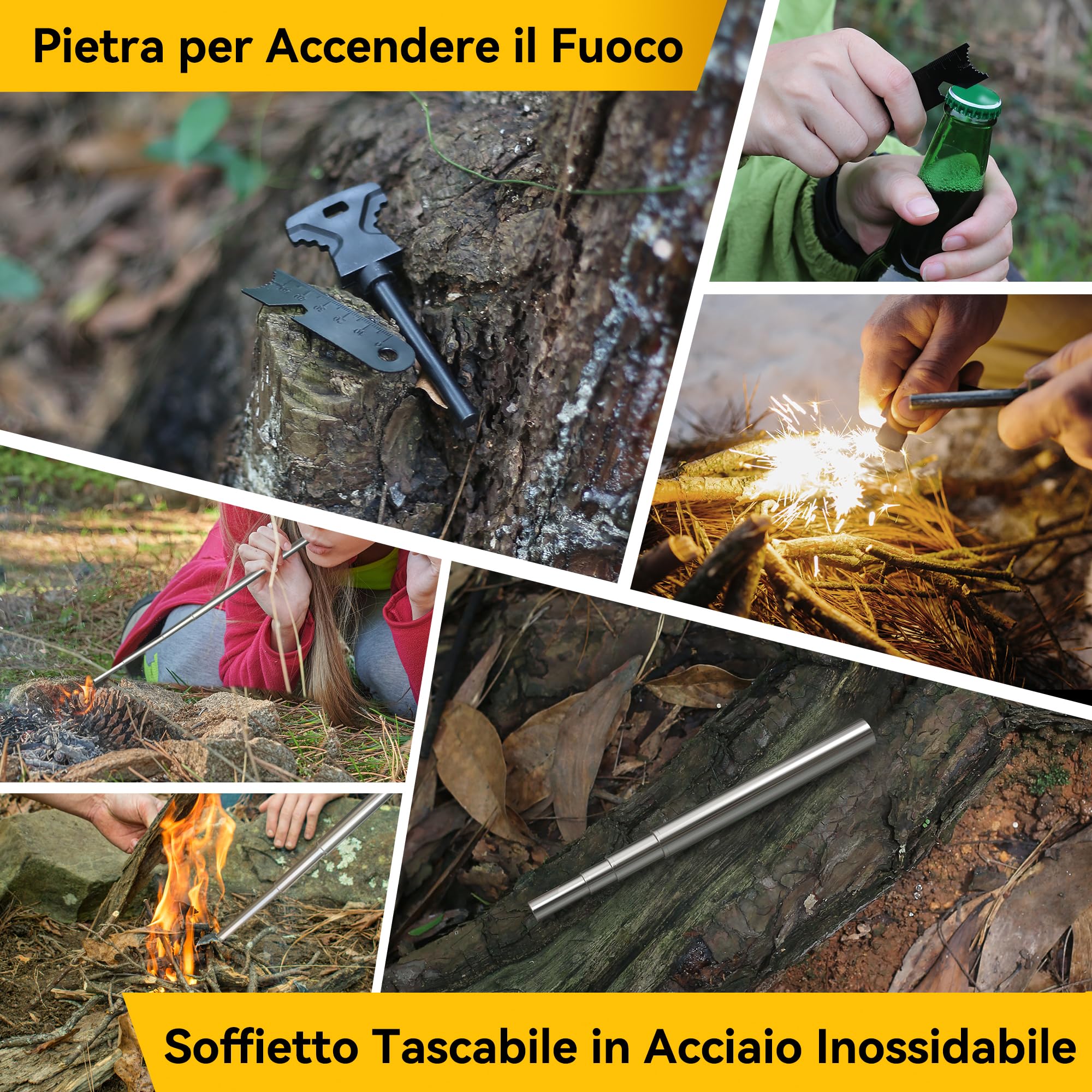 14 in 1 Survival Kit Kit di Sopravvivenza Multiuso, Usato per Esterna First Aid Kit per Gli Sport all'Aria Aperta, Campeggio, Alpinismo, Pietra Focaia / Coperta Termica / Fischio / Bracciali Paracadute
