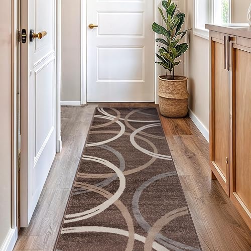 Miniatura 62 de Rugshop - Alfombra moderna con diseño de círculos ondulados Negro -,Azul,Marrón,Gris,Rojo -,Amarillo