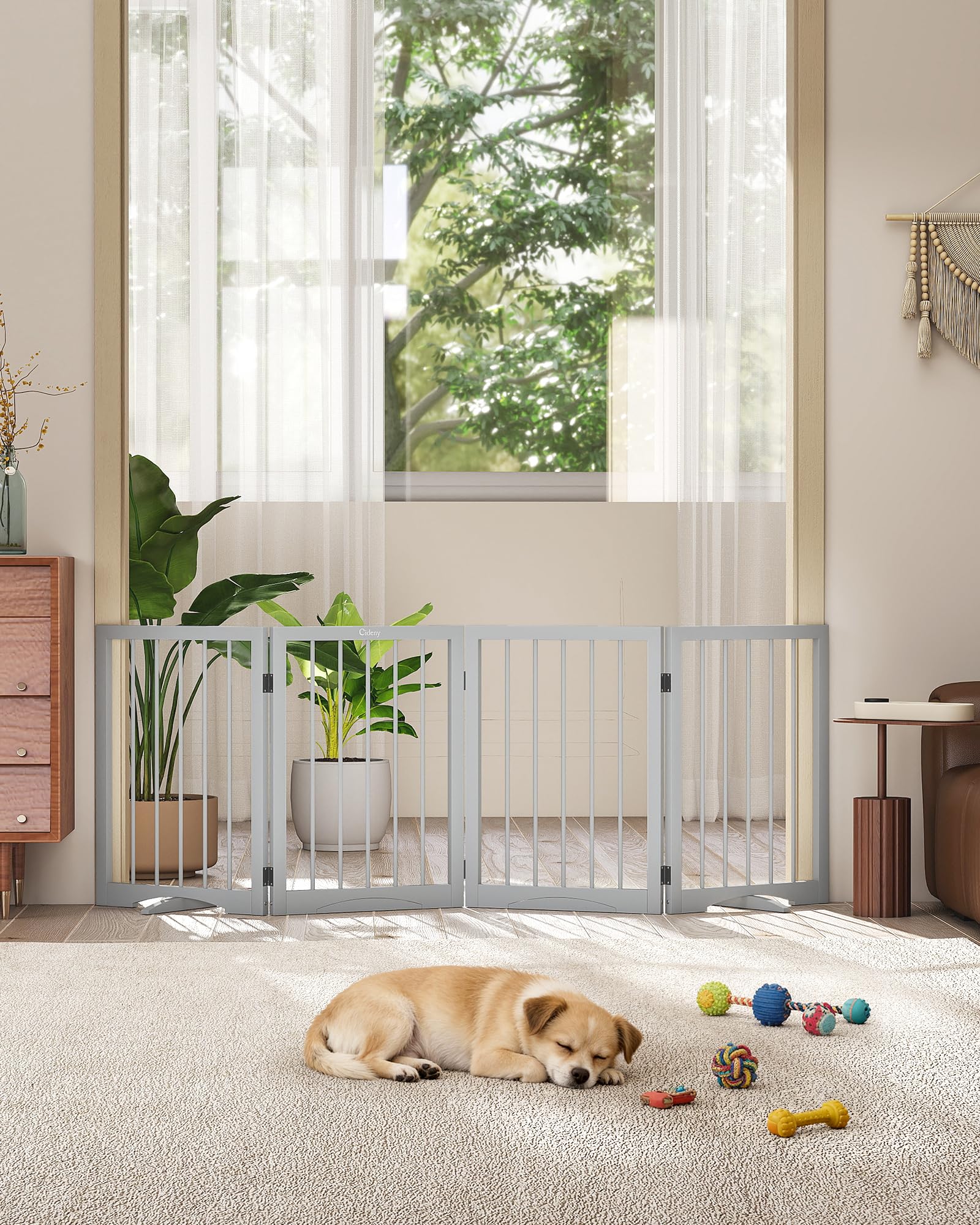 Cideny Free Standing Dog Gate Indoor, Foldable Dog Gate for Doorways Stairs Hallways, 3-Panel Freestanding Pet Gate with Support Feet for Stability, Folding Puppy Gate Easy to Move, Doggy Gate 54"x24" — view 14