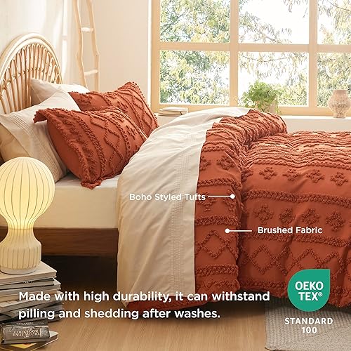 Miniatura 11 de Bedsure Funda de edredón bohemia, tamaño Queen, suave y cómoda, diseño elegante, ropa de cama bohemia para decoración, lavable a máquina, para todas