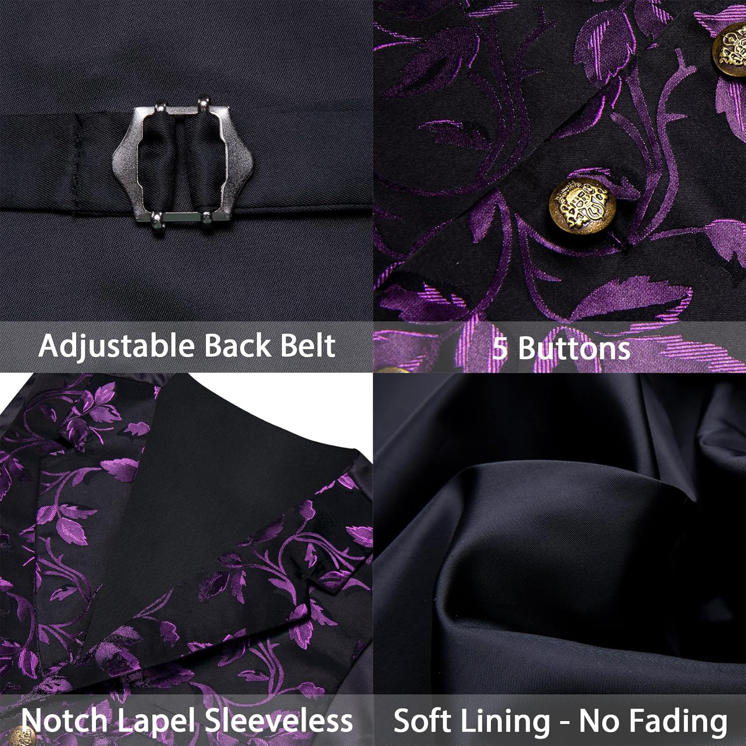 Barry.Wang Mens Silk Lapel/Shawl Collar Vest Tie Sleeve Holder Set Formal/Casual Paisley Vests Wedding Tuxedo Waistcoat - Image 6