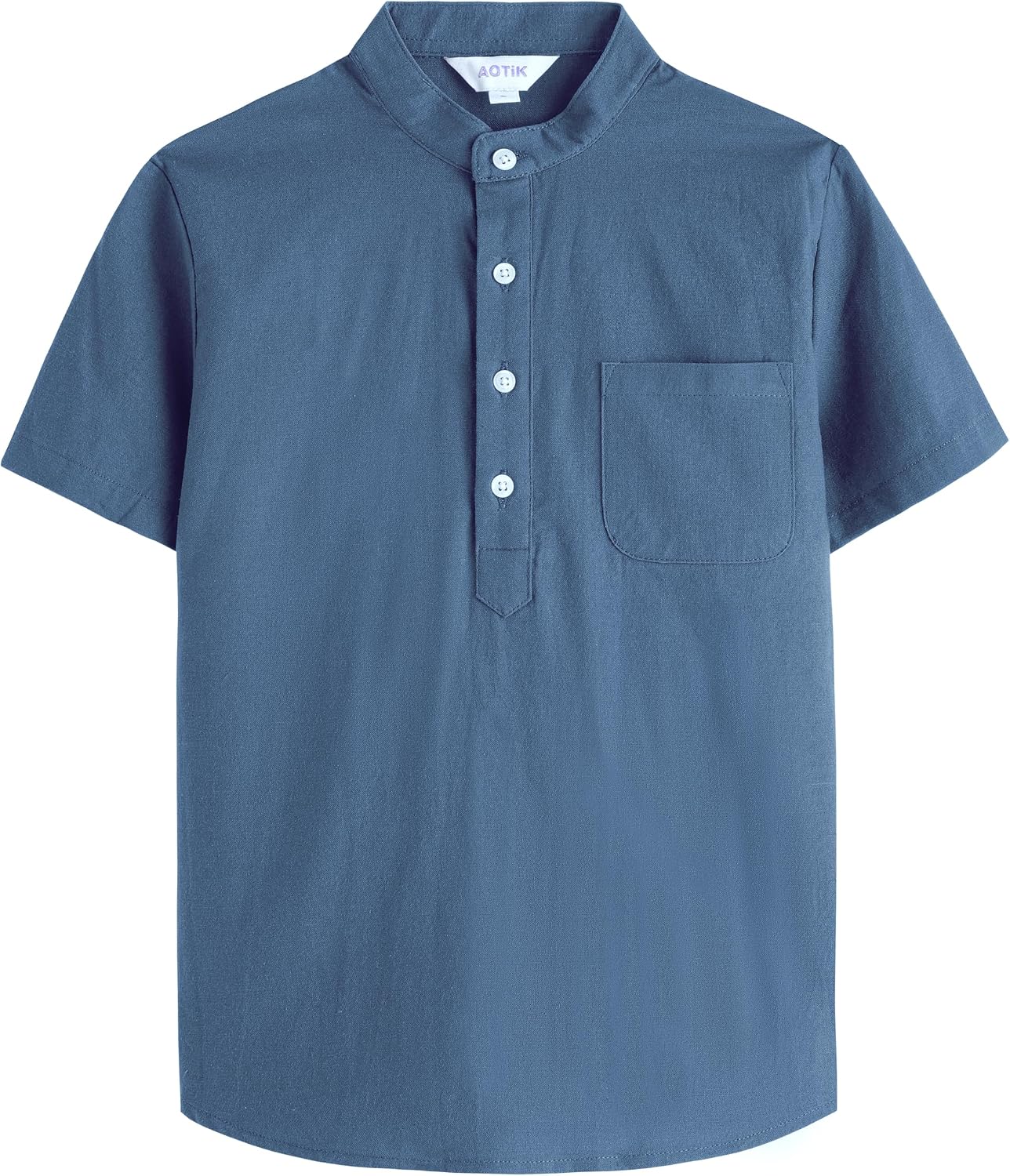 AOTIK Boys Linen Henley Shirt Short Sleeve Button Up Casual Dress Shirts image 3