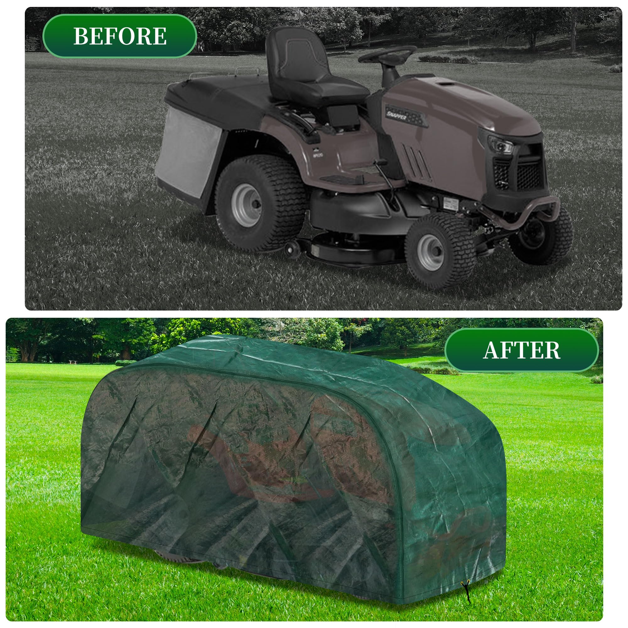 RICHIE Cubierta para cortacésped, cubierta para tractor de césped de jardín al aire libre, impermeable con cordón de dobladillo ajustable, resistente al viento, cubierta para cortacésped, anti-UV (183
