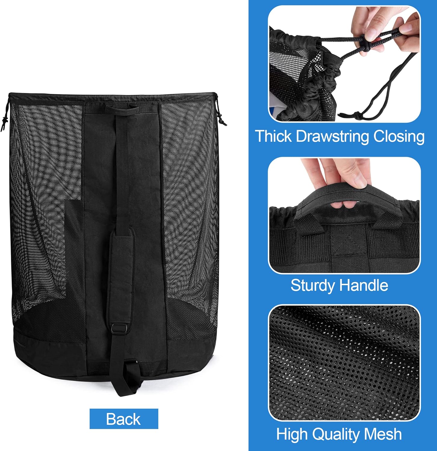Extra Large Mesh Ball Bag, Basketball and Soccer Ball Bag with Drawstring System and Adjustable Shoulder Strap for Basketball, Soccer, Football, Volleyball, Rugby and Beach Sports, Black - Image 4
