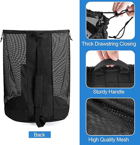 Miniatura 4 de Bolsa de malla extra grande, bolsa de baloncesto y pelota de fútbol con sistema de cordón y correa de hombro ajustable para baloncesto, fútbol,