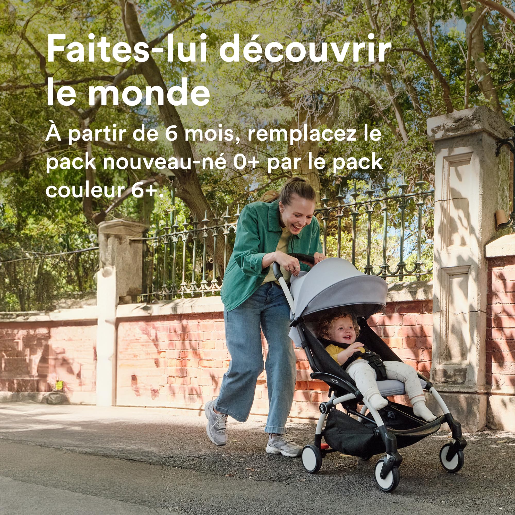 Poussette Stokke YOYO3 avec pack nouveau-né et pack couleur 6+ - Comprend un cadre blanc, un pack couleur YOYO 6+ (Stone) et un pack nouveau-né 0+ (Stone)