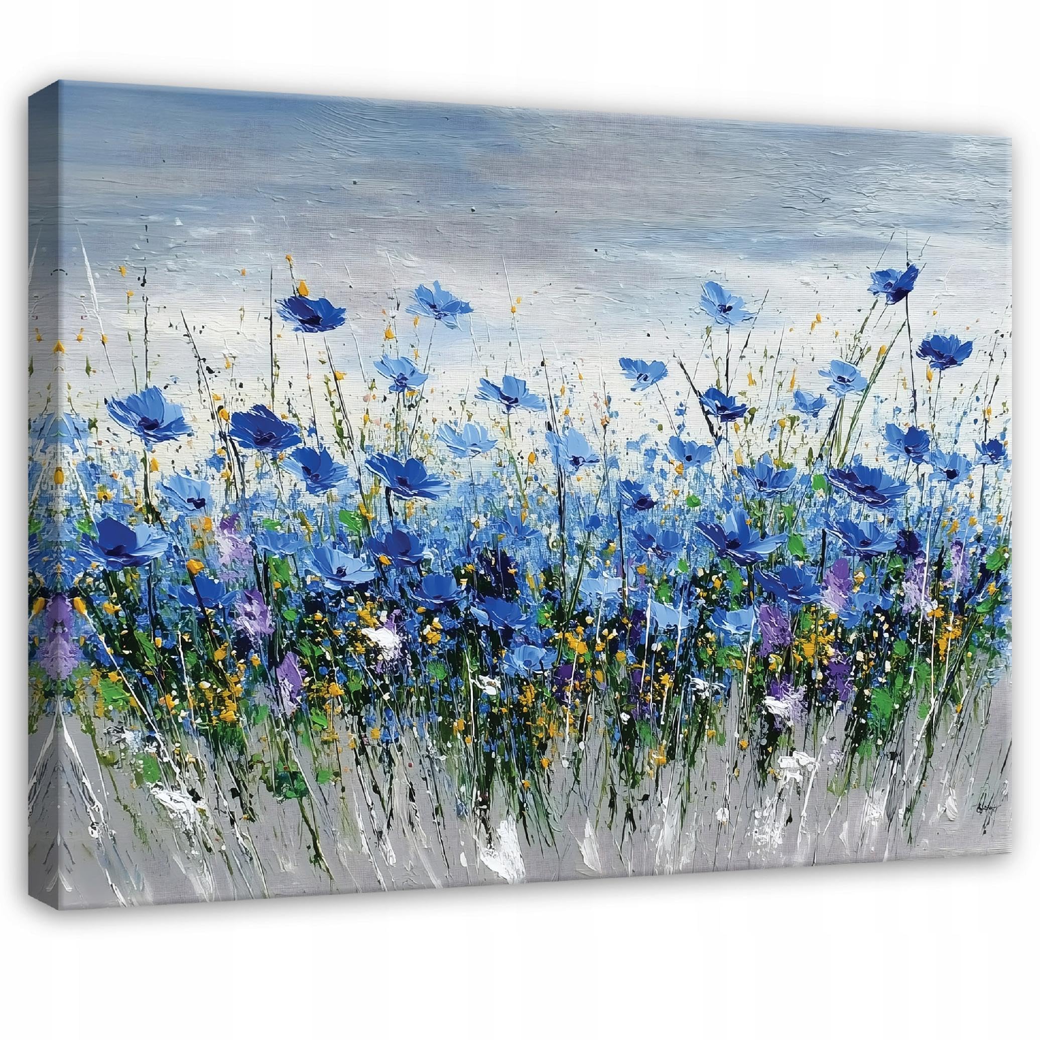 WallArena - Canvas Art - Flowers - 100x70 cm Prints - Picture On Canvas - XXL Large Wall Art For Living Room & Bedroom - Modern Living Room Wall Art - Art Canvas Print Blue Flower Meadow