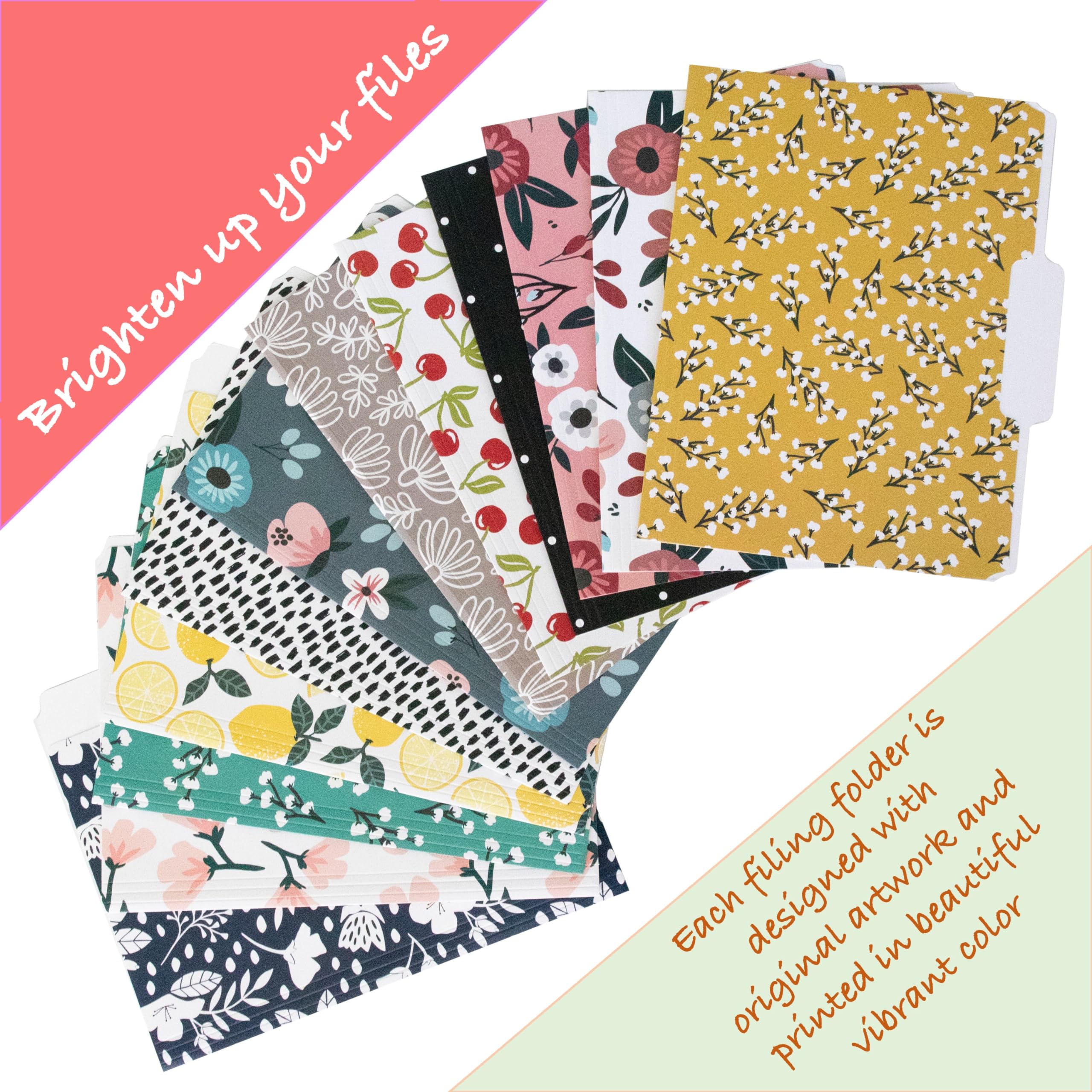Lindas carpetas de archivos, juego de 24 carpetas decorativas de 3 pestañas, tamaño carta, estilo bohemio, manila, 8.5 x 11 pulgadas, bonito diseño para el hogar, oficina, suministros escolares