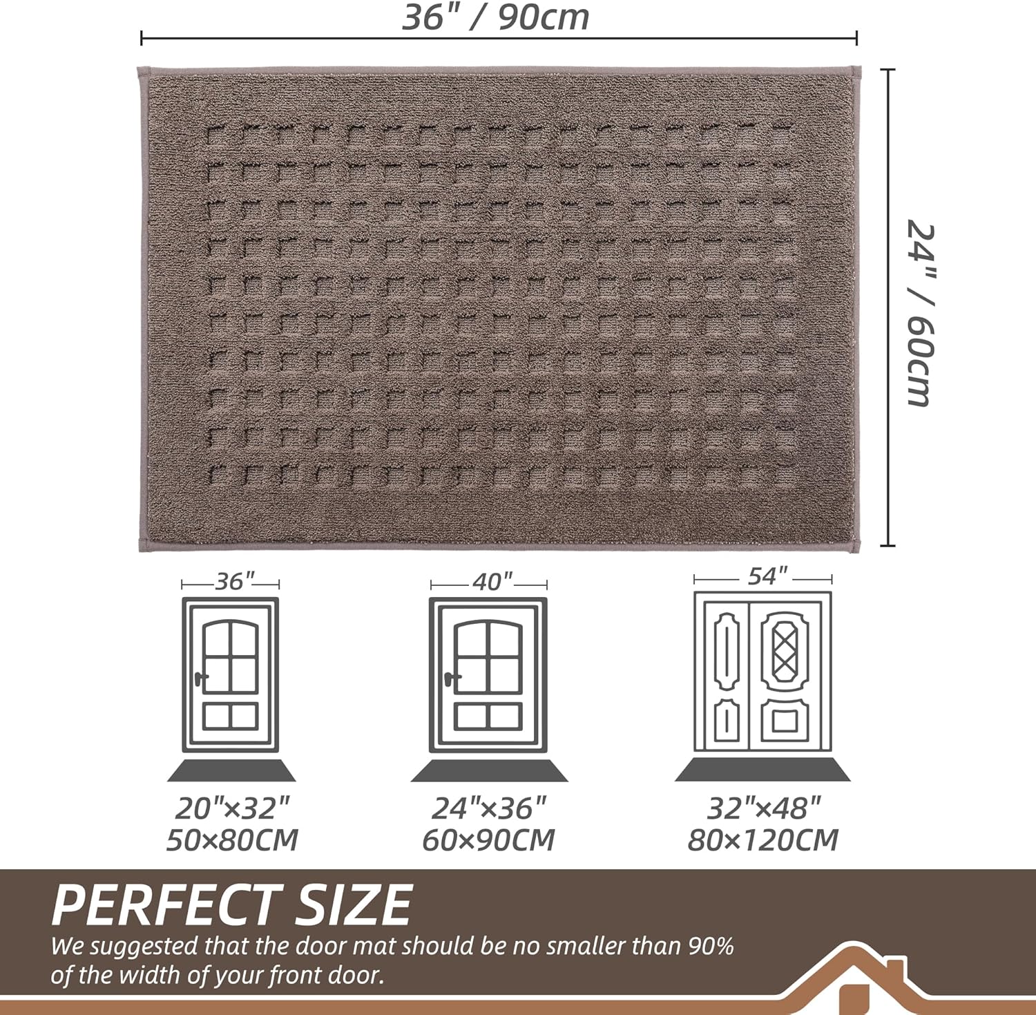 BEQHAUSE Dirt Trapper Door Mat 24" x 36", Waffle Door Mats Indoor Entrance, Dog Doormats for Mud Paws Absorbent and Dirt Resist Floor Mats Non-Slip Washable Rugs for Entryway Welcome Mat, Brown