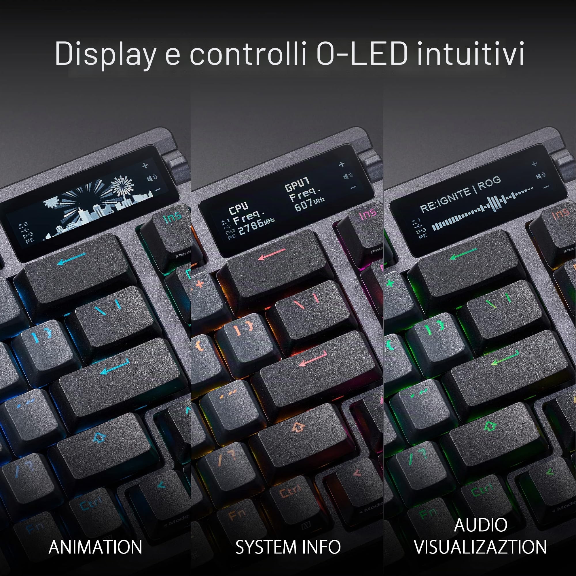 Asus ROG Azoth Tastiera Meccanica Gaming 75%, Copertura Metallica, Switch ROG NX Rete lubrificati, ABS, Kit Lubrificazione, IR, BT e USB-C, Display OLED, Tre altezze e compatibile con Mac - QWERTY
