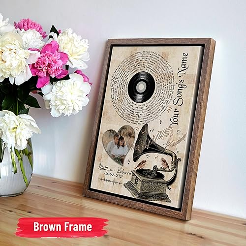 Vista 83 de H-DEWALL Letras de canciones personalizadas, lienzo enmarcado en marrón, música romántica del día de San Valentín, regalo personalizado para marido