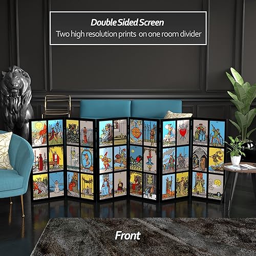 Miniatura 2 de Red Lantern Rider-Waite Tarot - Pantalla plegable de lona de doble cara corta de 3 pies, 6 paneles independientes y separador para dormitorio