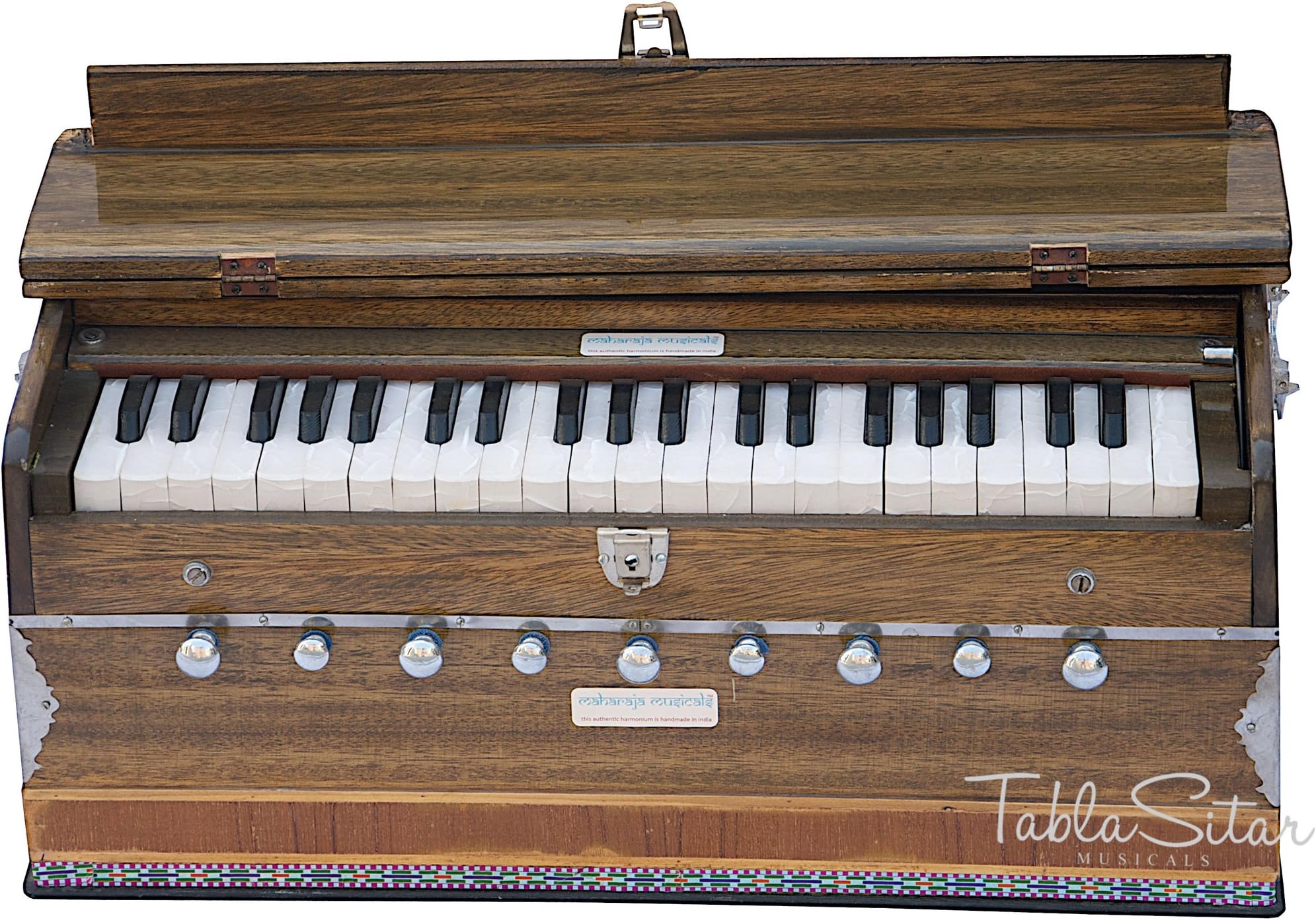 MAHARAJA Walnut Color Harmonium No. 5400w - 9 Stop - 3½ Octave - With Coupler, Comes with Book & Bag - Tuned to A440 (PDI-BDE)