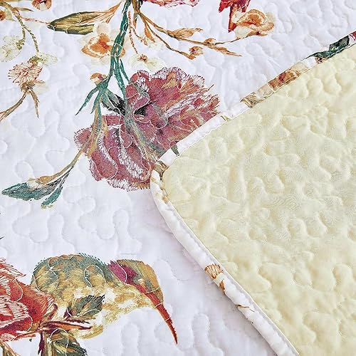 Miniatura 3 de Tache - Juego de colcha acolchada reversible con diseño floral rojo y blanco, diseño de colibríes dorados, color borgoña, marfil, antiguo, granja,