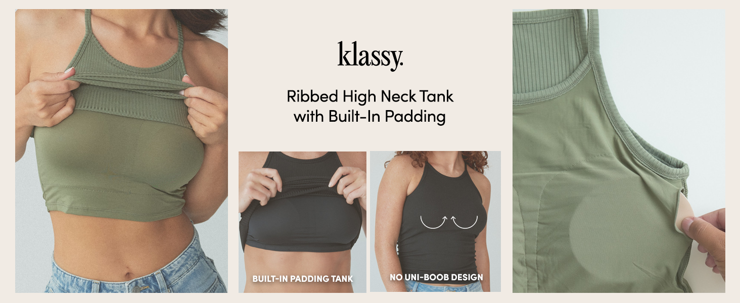 Klassy Network Ribbed High Neck Brami Tank-Top for Women - Built