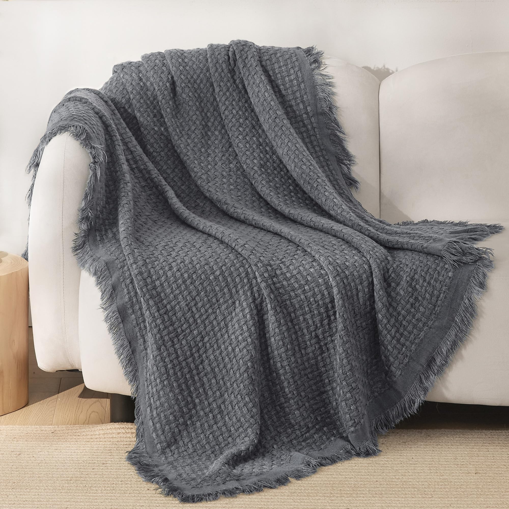Exclusivo Mezcla Knit Throw Blanket with Fringes for Sofa, Dark Grey โ image 1
