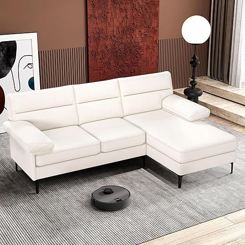 Ihanherry 85” Convertible Sectional Sofa Couch, 3 Seat for Living Room L-Shaped Modern Chenille Fabric Modular Sofa Reversible Wide Chaise & Fluffy Armrests for Apartment (Beige)