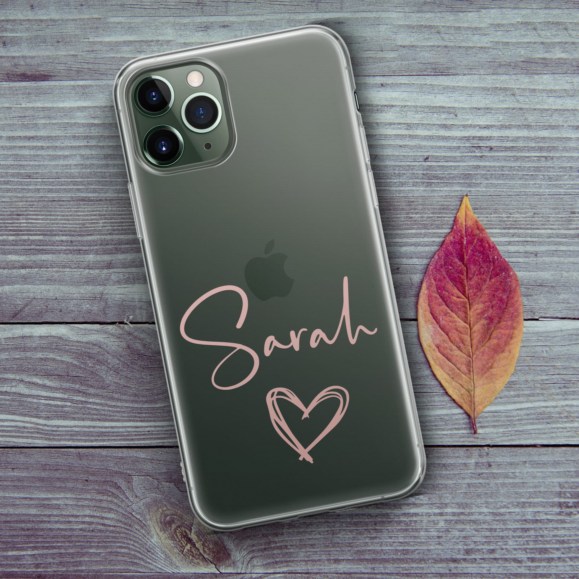 TULLUN Custodia personalizzata per iPhone 12/12 Pro, in morbido gel trasparente, con simbolo disegnato a mano, stile individuale, nome iniziale, testo - nome cuore oro rosa