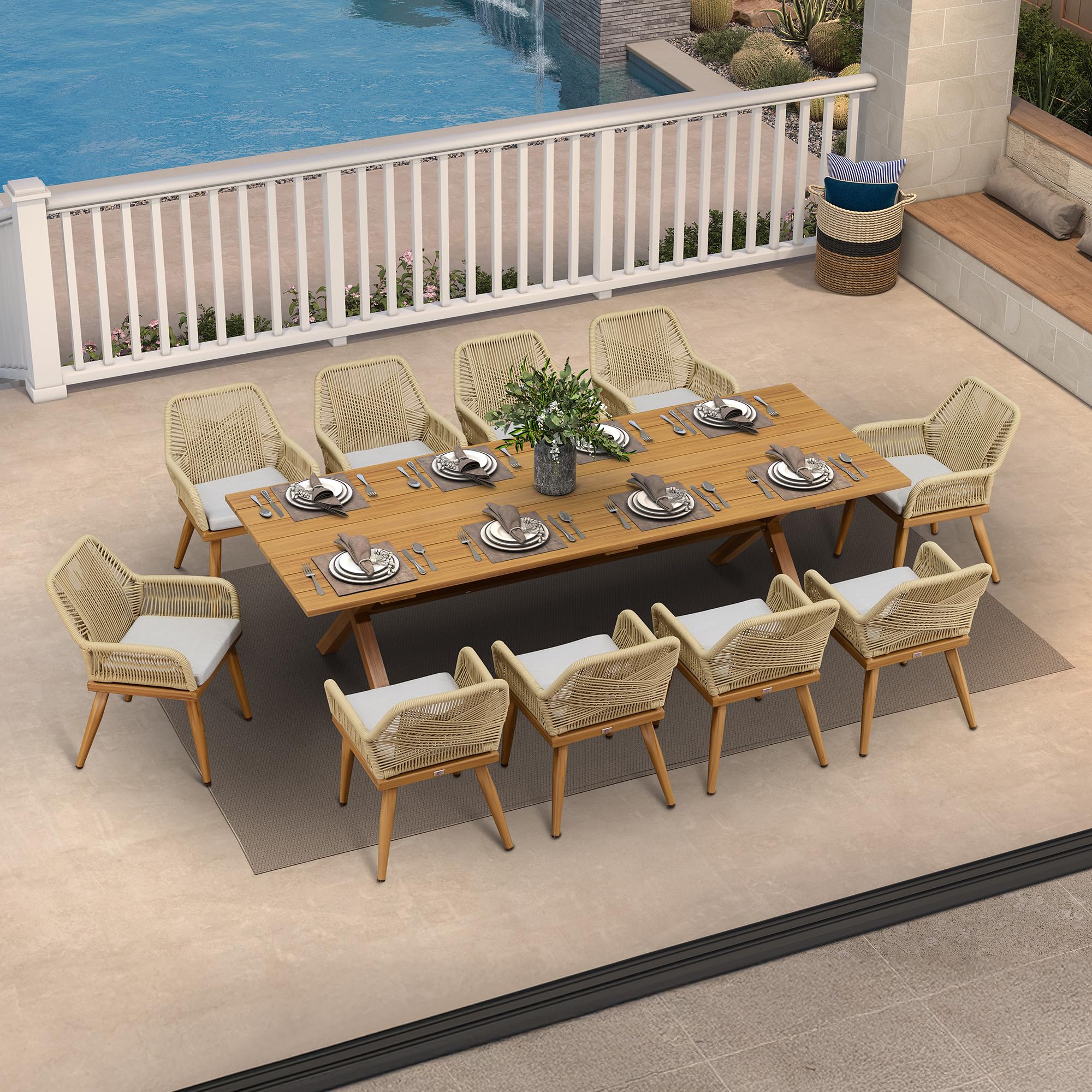 PURPLE LEAF Teak Rattan Dining Set