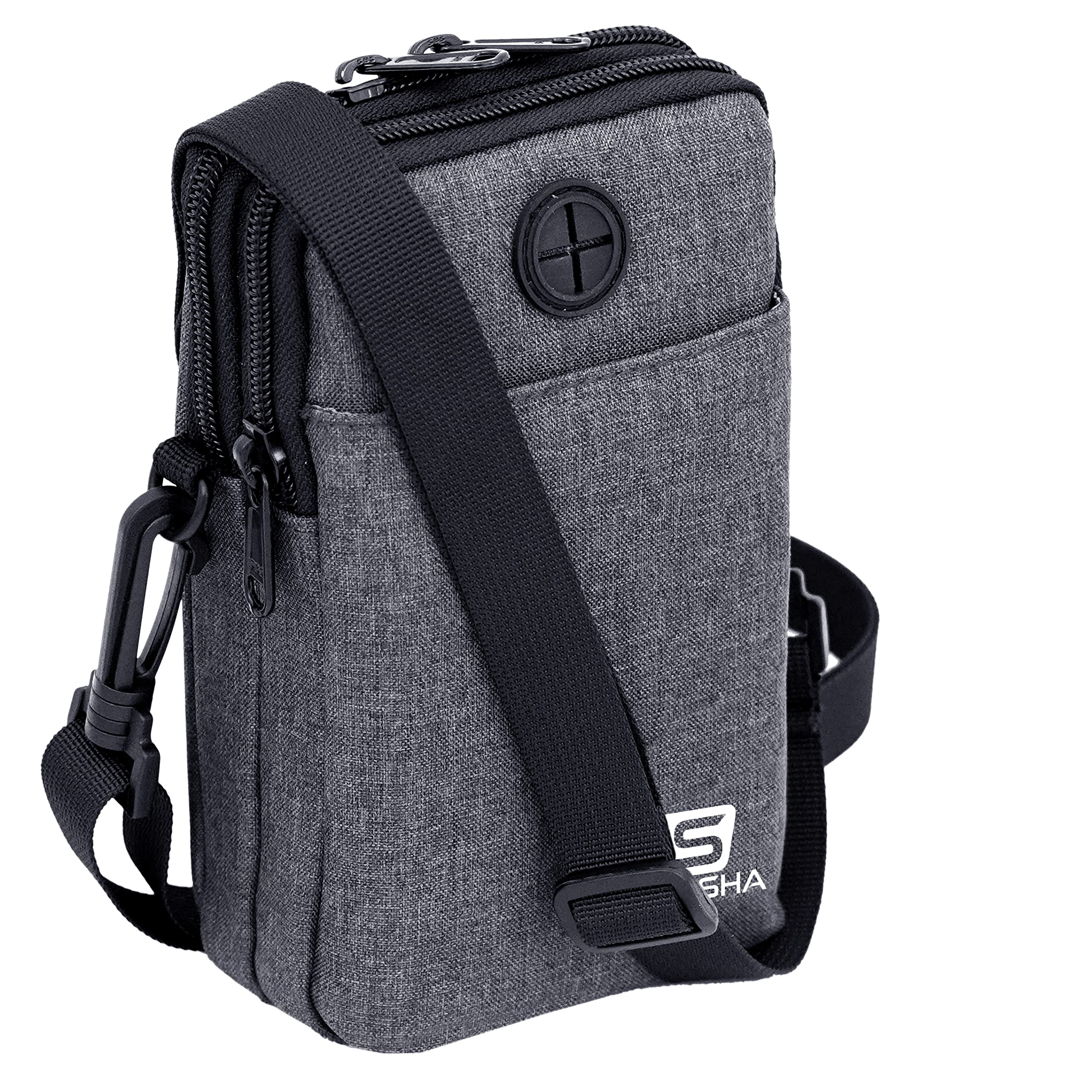DAHSHA 6.7 Inch Oxford Fabric Stylish Small Sling Crossbody Mobile Bag One Side Shoulder Bag with Earphone Port Passport Document chest Tactical Travel Pouch for Men and Women (Grey)