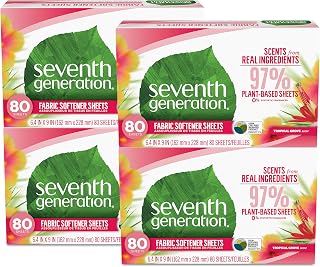Seventh Generation Dryer Sheets Fabric Softener, Tropical Grove, 80 Sheets (Pack of 4)