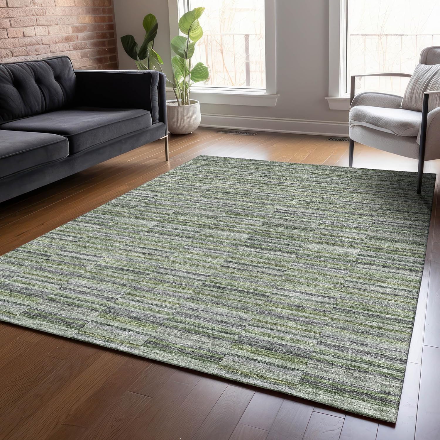 Addison Rugs Chantille ACN816 Green 3' x 5' Indoor/Outdoor, Machine Washable, Easy Clean, Non Shedding, Bedroom, Living Room, Dining Room, Kitchen, Patio Rug
