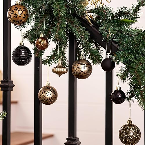 Miniatura 3 de DecorbyHannah - Adornos decorativos para colgar con temática de leopardo, juego de adornos de árbol de Navidad de oro negro de 21 quilates para