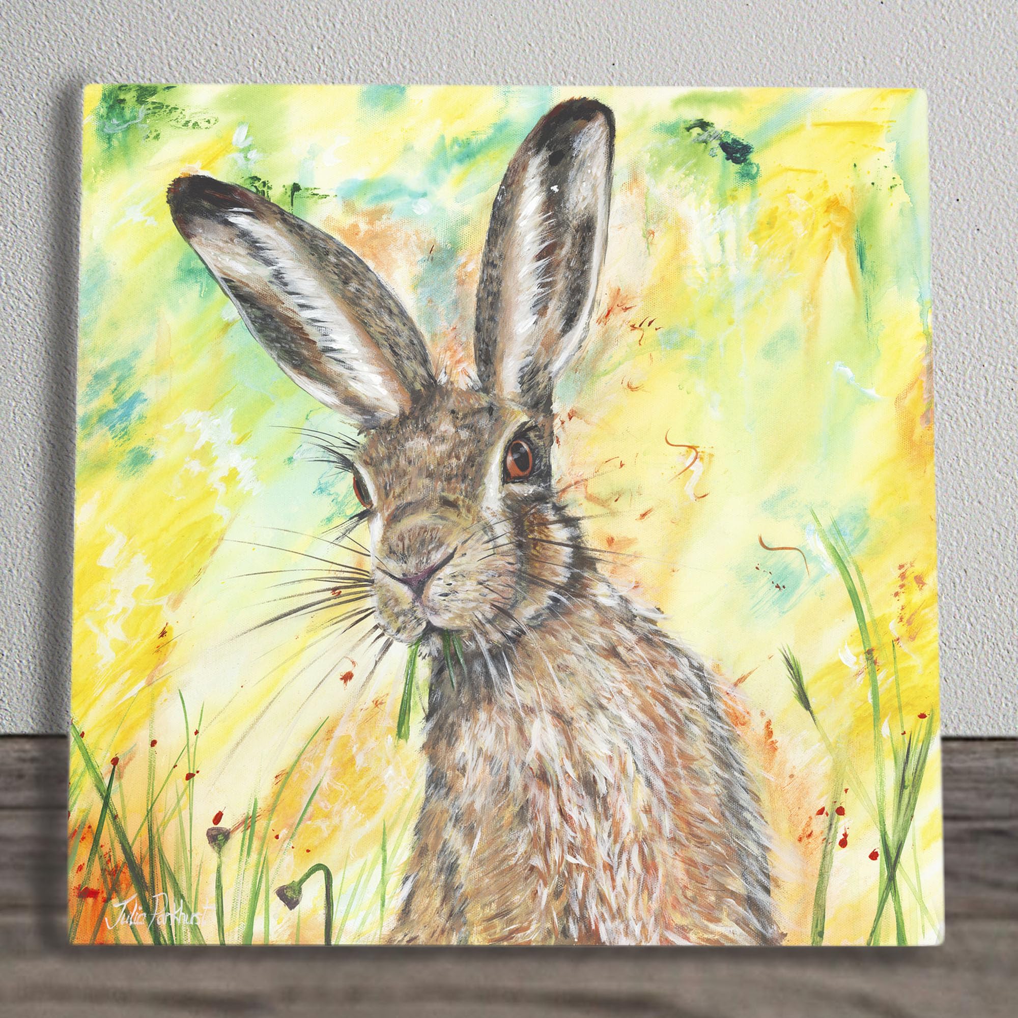 Global Designs Multi Hazel Hare Ceramic Tile Picture Plaque Sign Wall Or Freestanding Art By Parkhurst Gallery 20X20cm