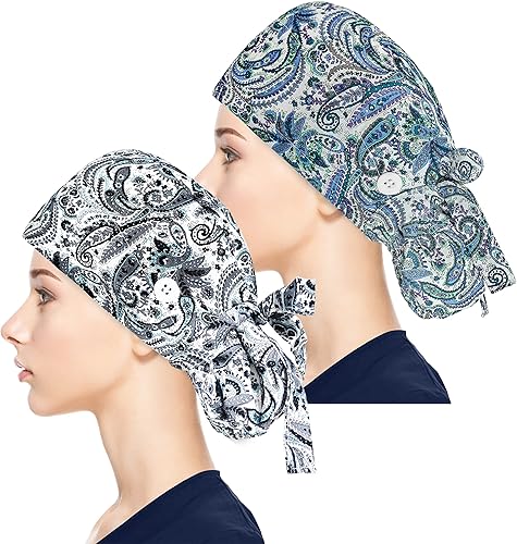 Vista 45 de Fesciory Gorras de trabajo ajustables con botón y banda para el sudor, sombreros de cola de caballo para mujer, cabello largo