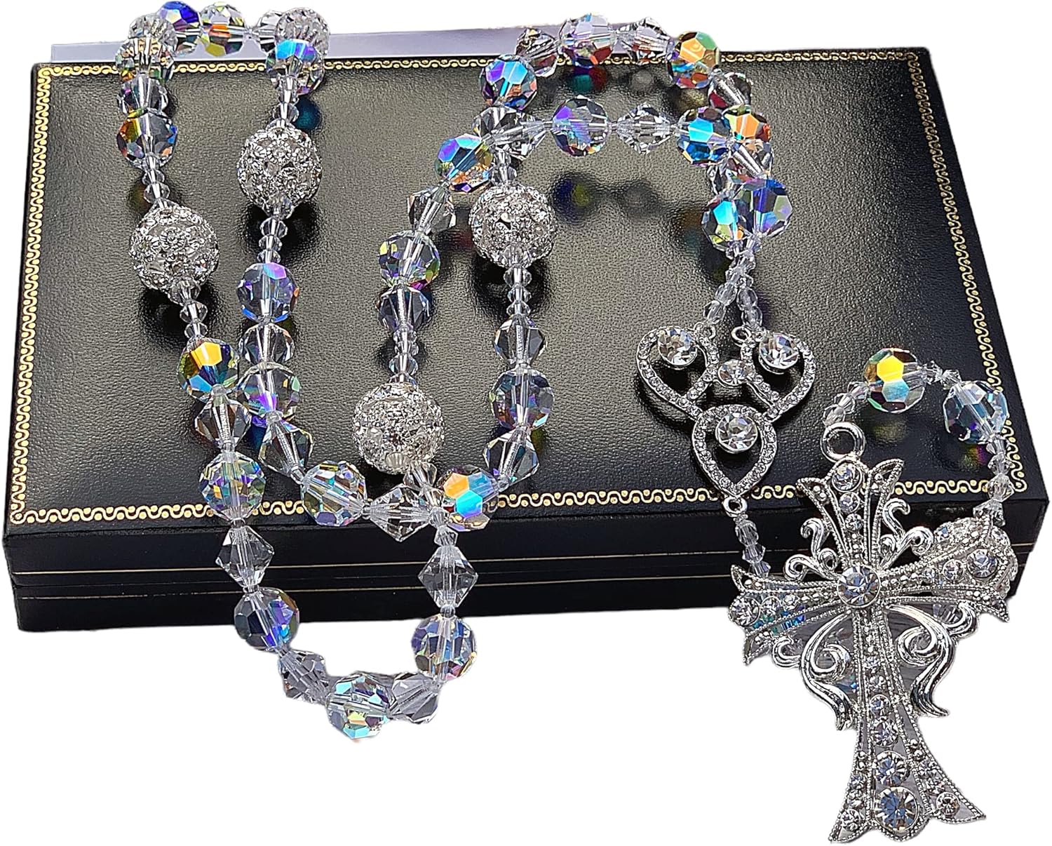 Authentic Crystal Rosary with silver Plated Accents/Rosario de Crystal Fino con Tono Plateado/Rosario Para Boda/Rosary Wedding Gift