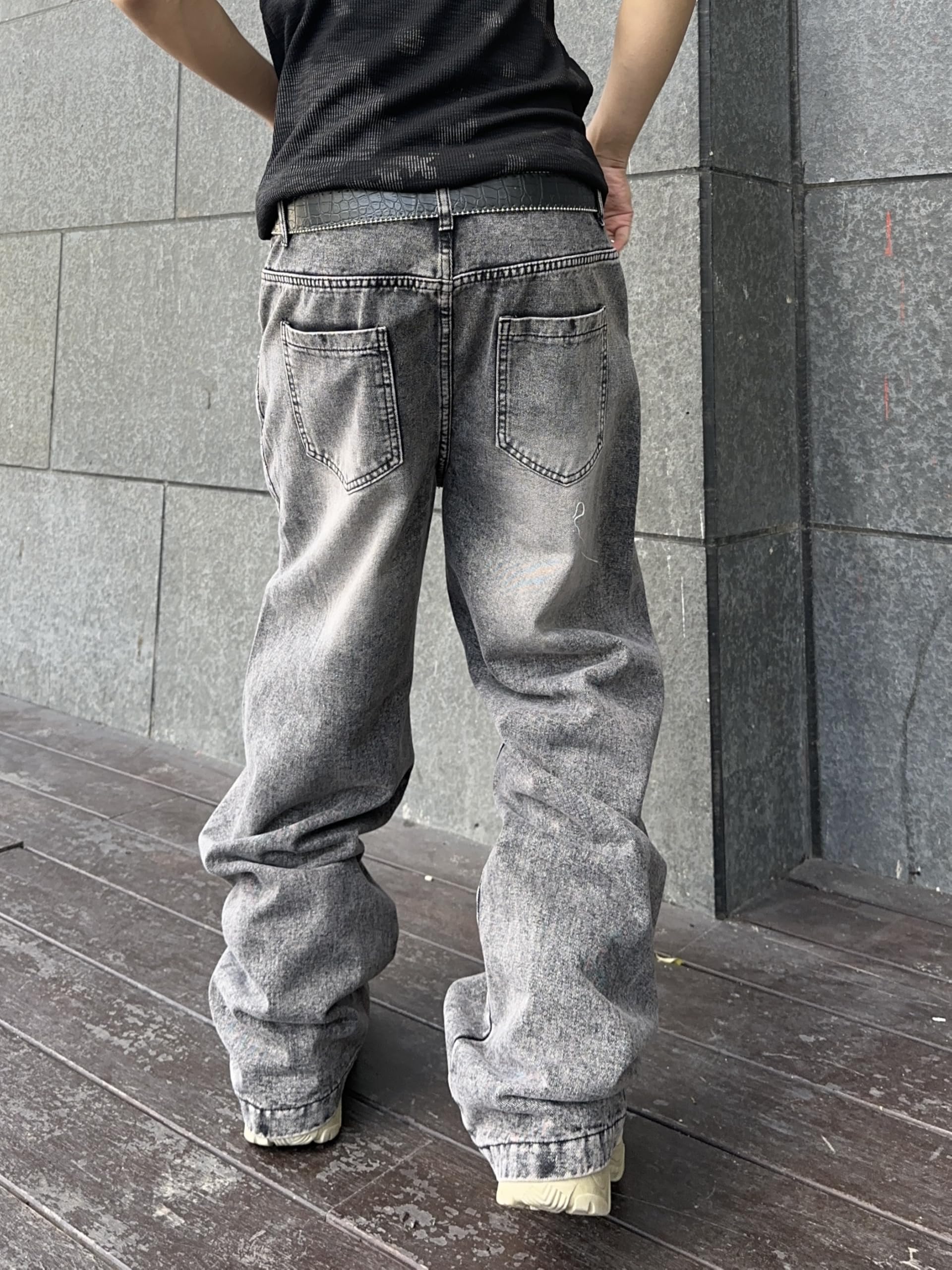 Zewool Jeans Baggy da Uomo con Cuciture Irregolari – Pantaloni in Denim Wide Leg Y2K Hip Hop Moda Casual Streetwear