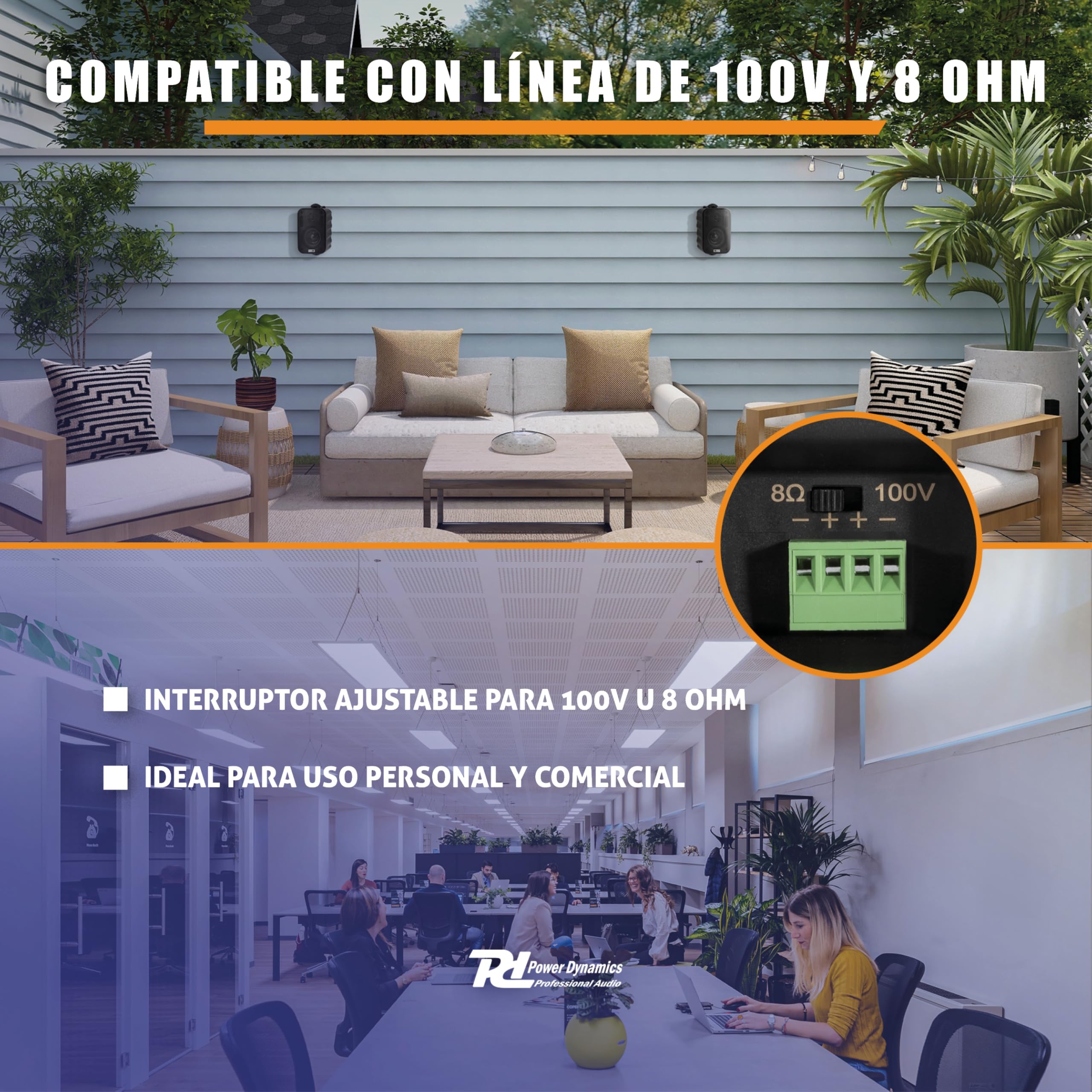 Power Dynamics BC30V - Pareja de Altavoces de 60W, 100V y 8Ω para instalación Interior y Exterior, diseño de 2 vías con protección IP56, Ideales per música Ambiental en comercios, terrazas o jardí