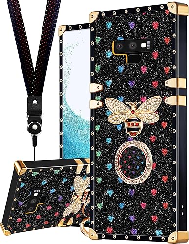Miniatura 1 de Loheckle Elegante funda para Samsung Galaxy A14 5G para mujer, funda cuadrada de diseñador para Samsung A14 5G con soporte de anillo y cordón,