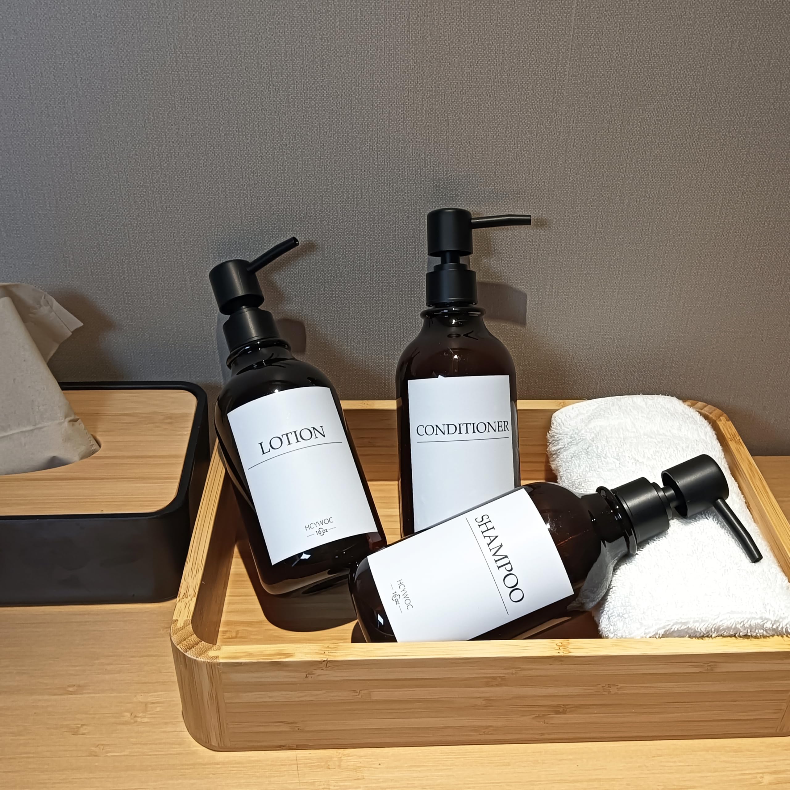3 Pezzi Dispenser Sapone Bagno a Muro, 500ml Dispenser Sapone Senza Foratura, Con 16 Etichette Impermeabili, Per Bagno Cucina Shampoo Balsamo Bagnoschiuma - Ambra