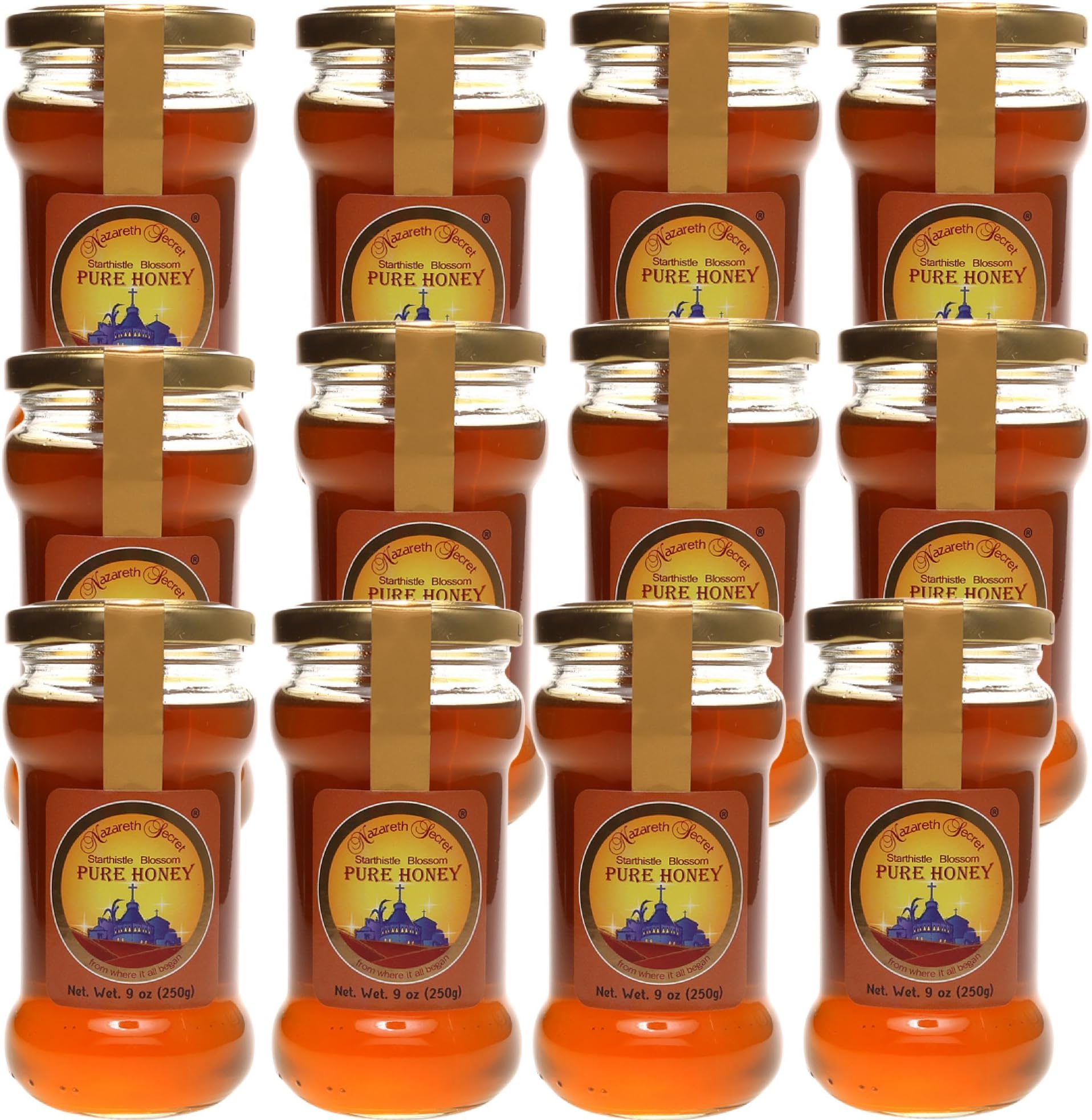 Nazareth Secret Pure Natural Honey, from Israel, Kosher, Holy Land Gifts from Nazareth Israel (12 Jars)
