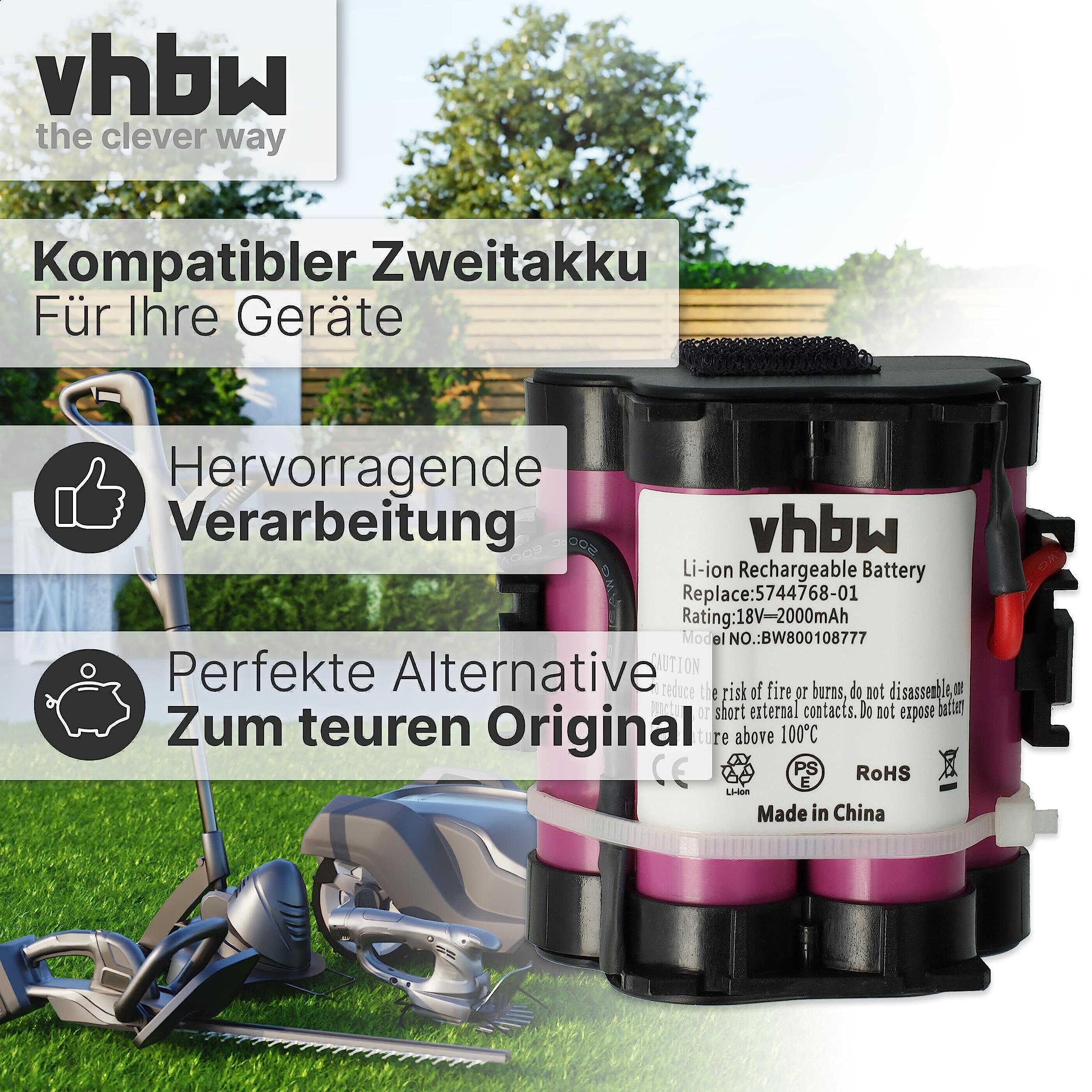 vhbw Batería Compatible con Husqvarna Automower 105, 308x, 305, 308 Robot cortacésped - Accesorios, recambios (2000 mAh, 18 V, Li-Ion)