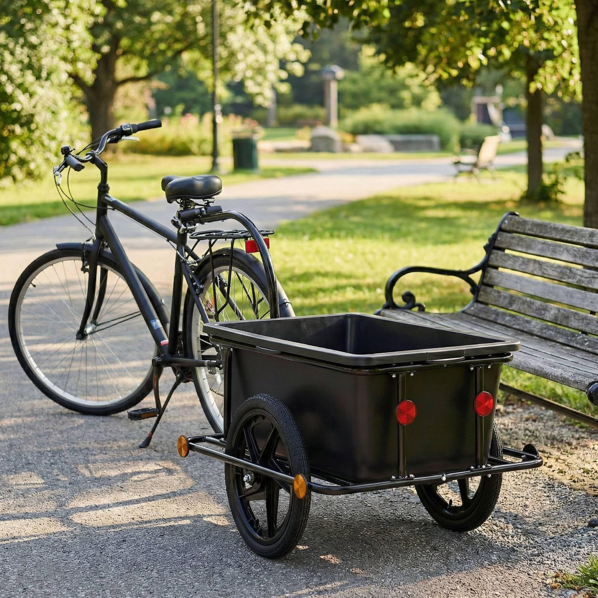 CLP Remolque de Carga Haarlem para Bicicleta, con Enganche, Carro de Mano con Lona, Estructura Acero 80kg, para Bicicletas 26-28 Pulgadas, Color:Negro