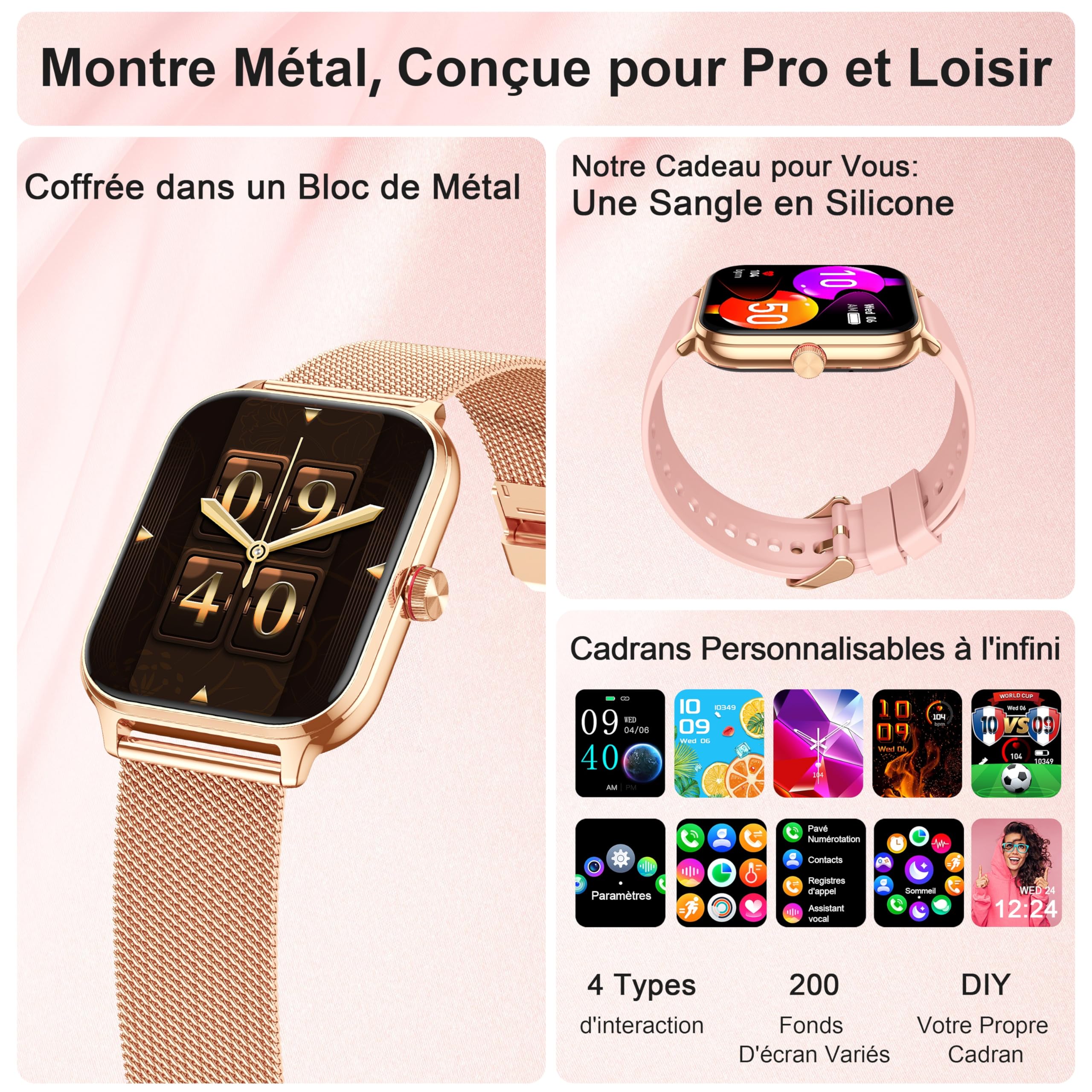 LODIMEKE Smartwatch Appel pour Apple Samsung Xiaomi & Android Phones, Montre Connectée Femme Homme Tension Artérielle Fréquence Cardiaque Sommeil, 1.96'' AI 100+ Sports, IP67 Podomètre Calculatrice