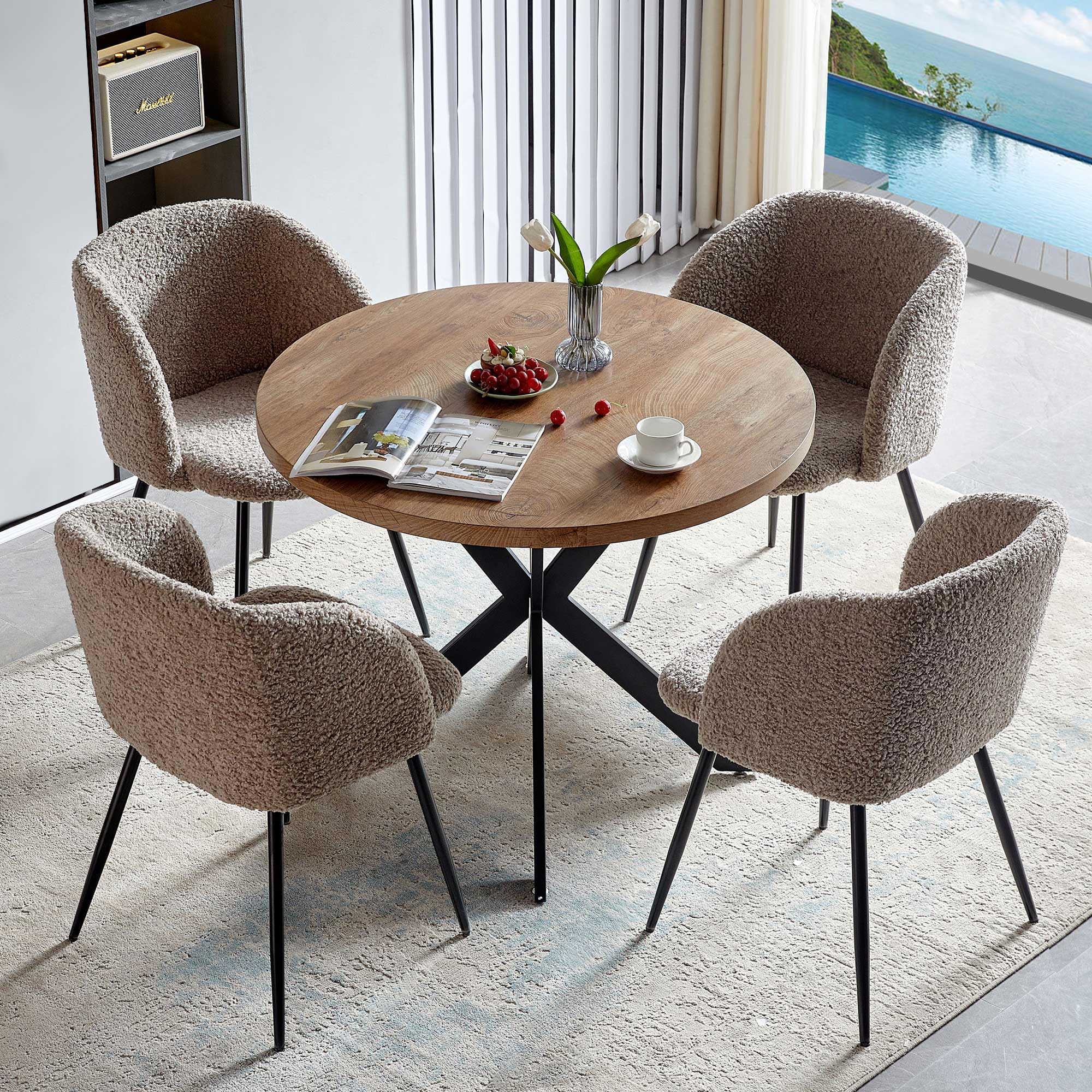  Nordicana 5 Piece Round Dining Table Set with Armchairs for Kitchen and Living Room
| Nordicana Faux Fur Brown Dining Chair Set with Black Metal Legs 37-Inch Table Top
| Nordicana 5 Pieces Round Dining Table & Armchair Set Ideal for Family Gatherings in K